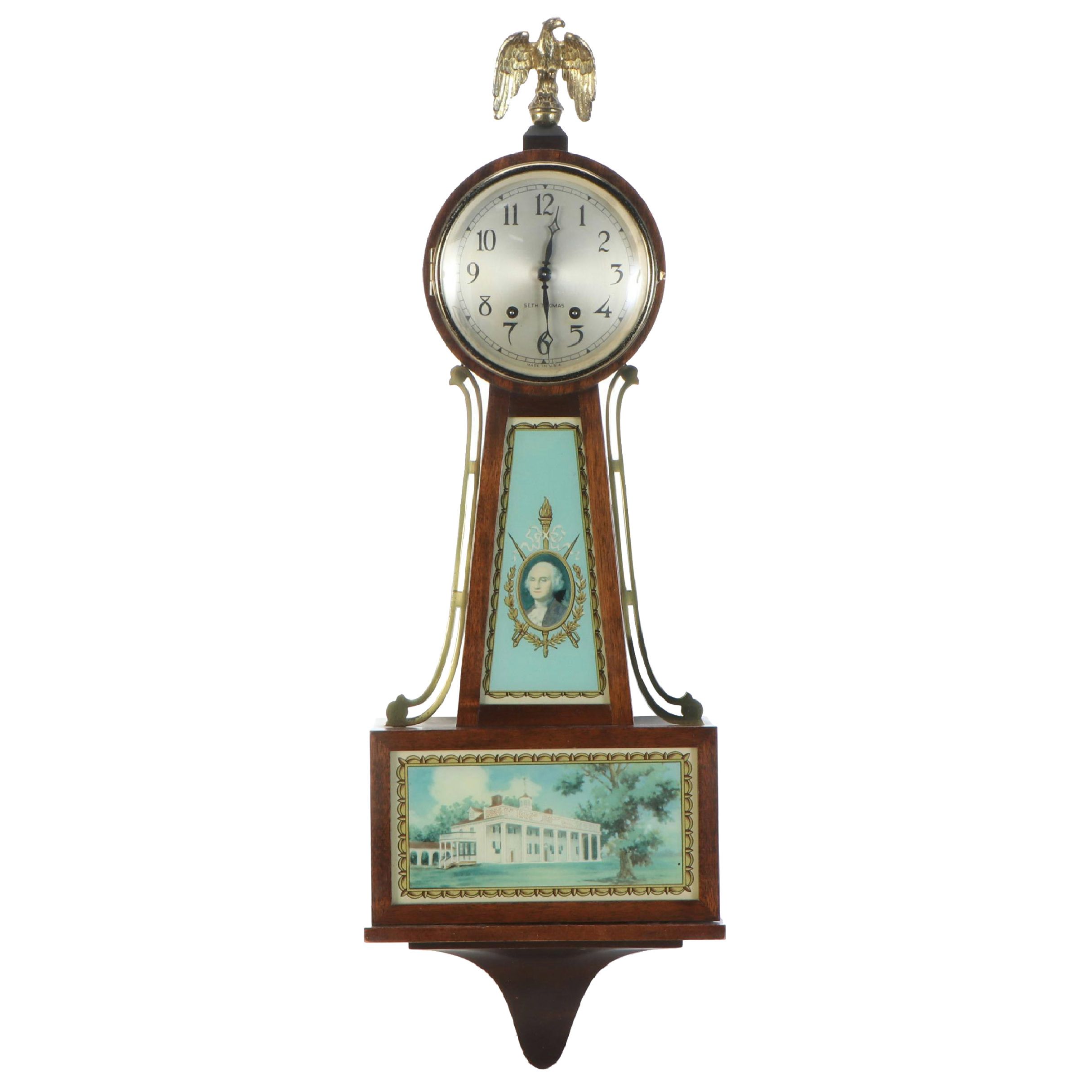 Seth Thomas Wooden George Washington Banjo Clock, Mid to Late 20th Century