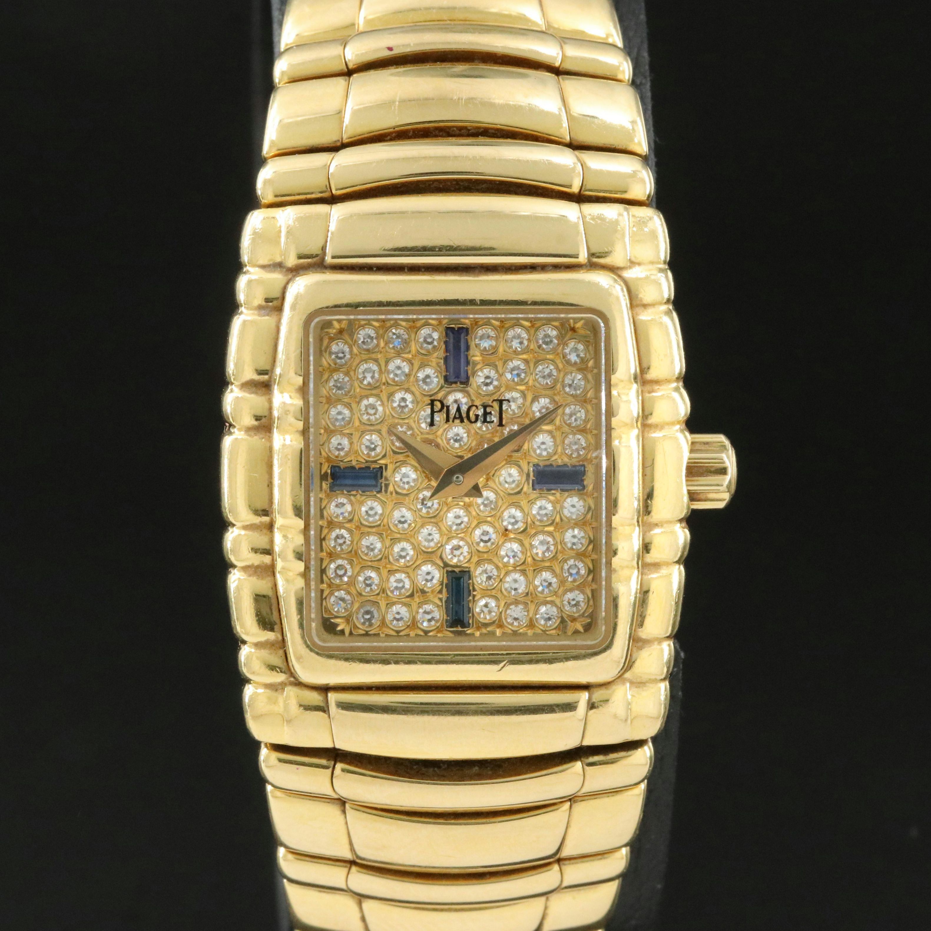 Piaget Tanagra Diamond Sapphire 18K Gold Quartz Watch