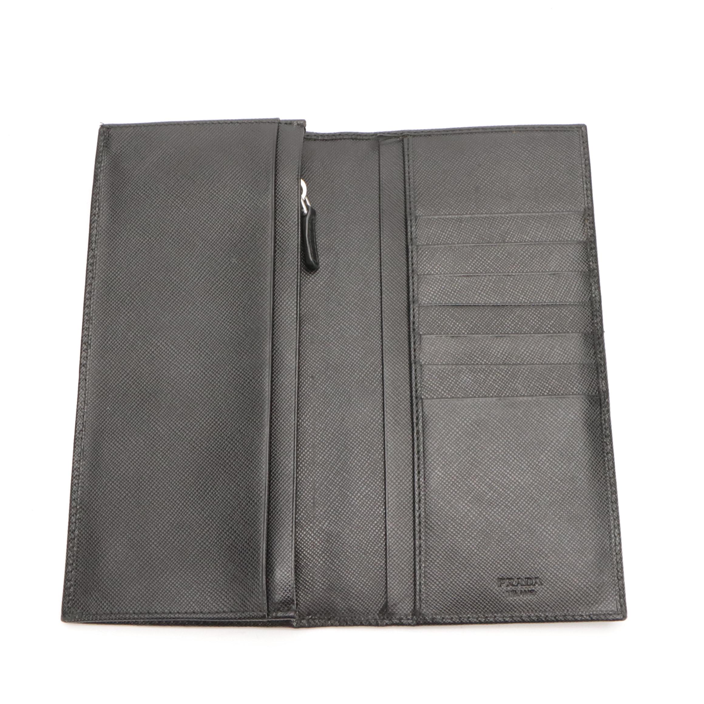 Prada Long Bifold Wallet in Black Saffiano Leather