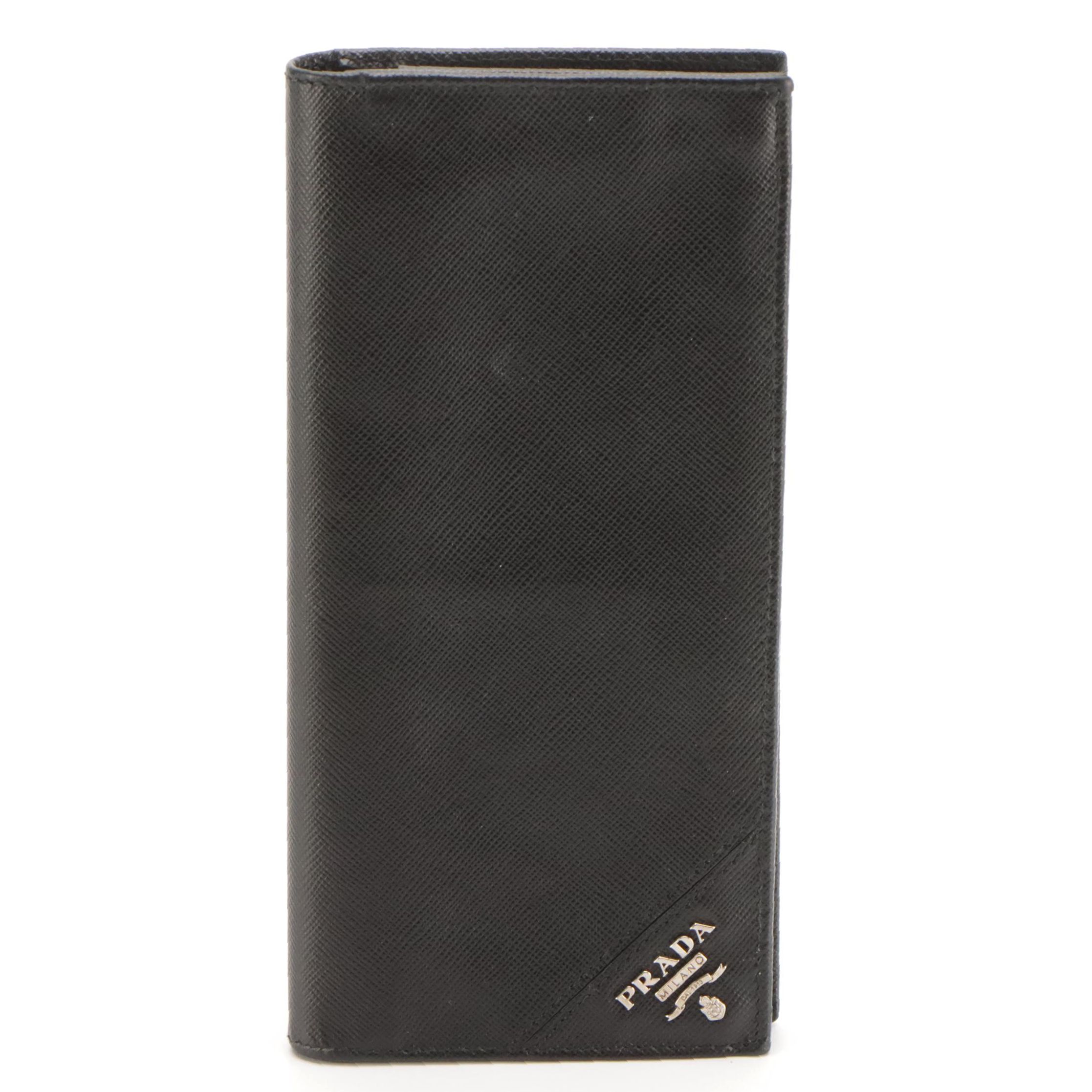 Prada Long Bifold Wallet in Black Saffiano Leather