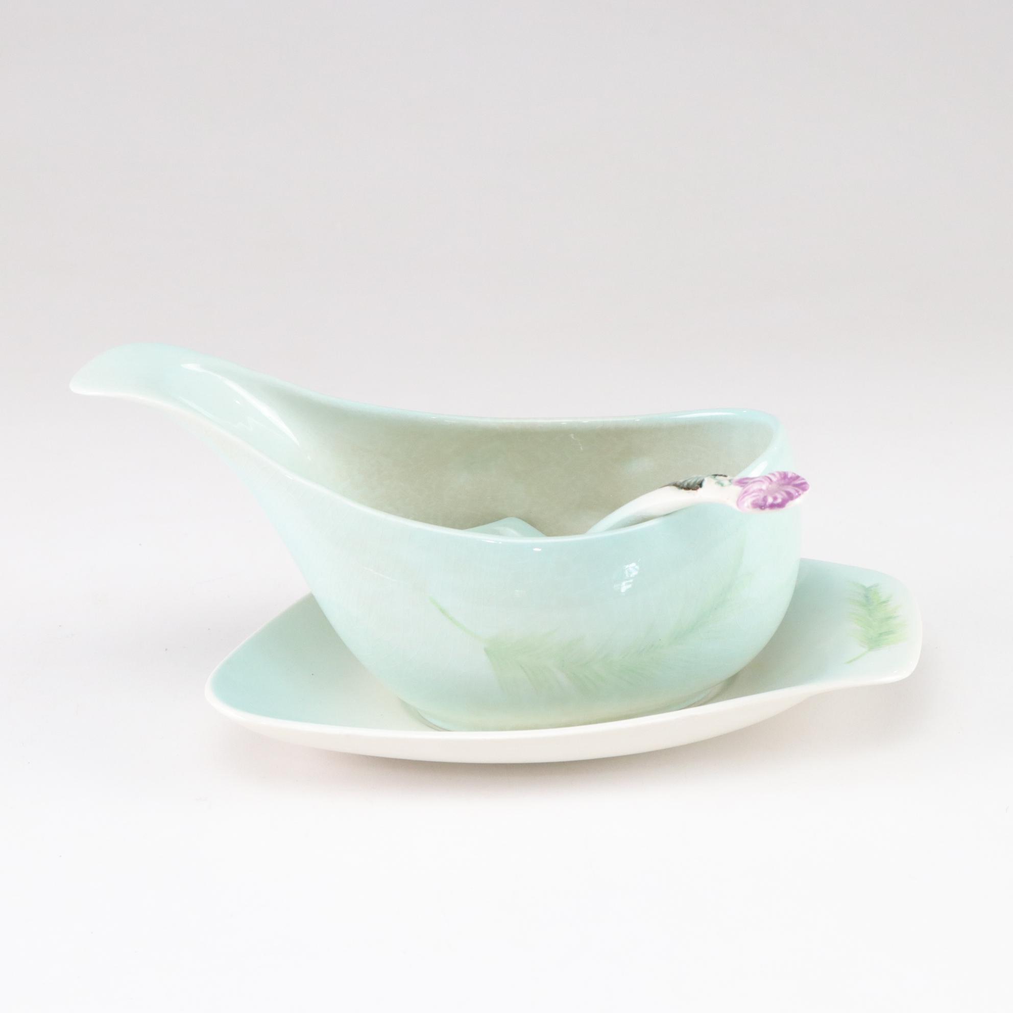 Bovano Enameled Iris Figurine, Carlton Ware Morning Glory Gravy Boat, and More