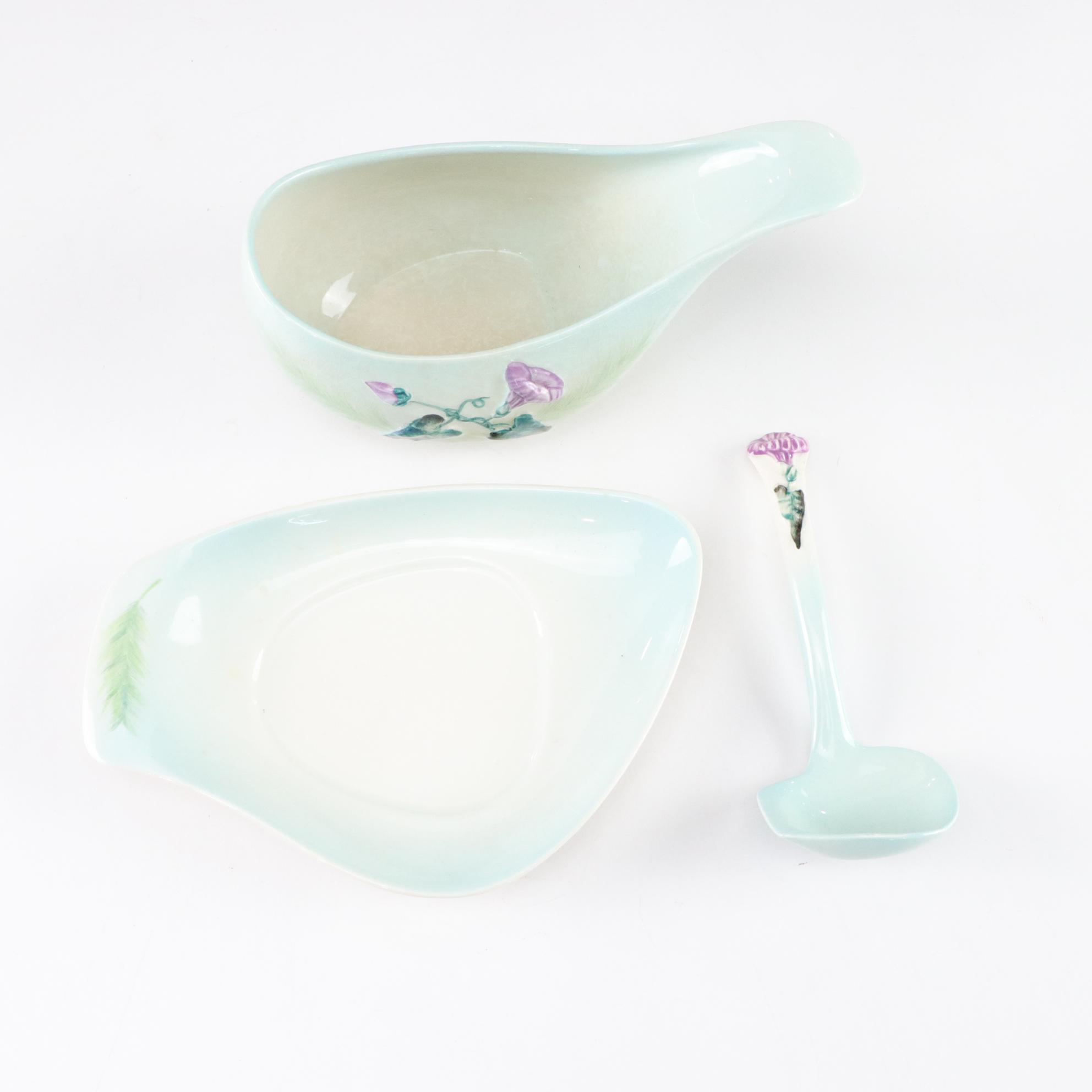 Bovano Enameled Iris Figurine, Carlton Ware Morning Glory Gravy Boat, and More