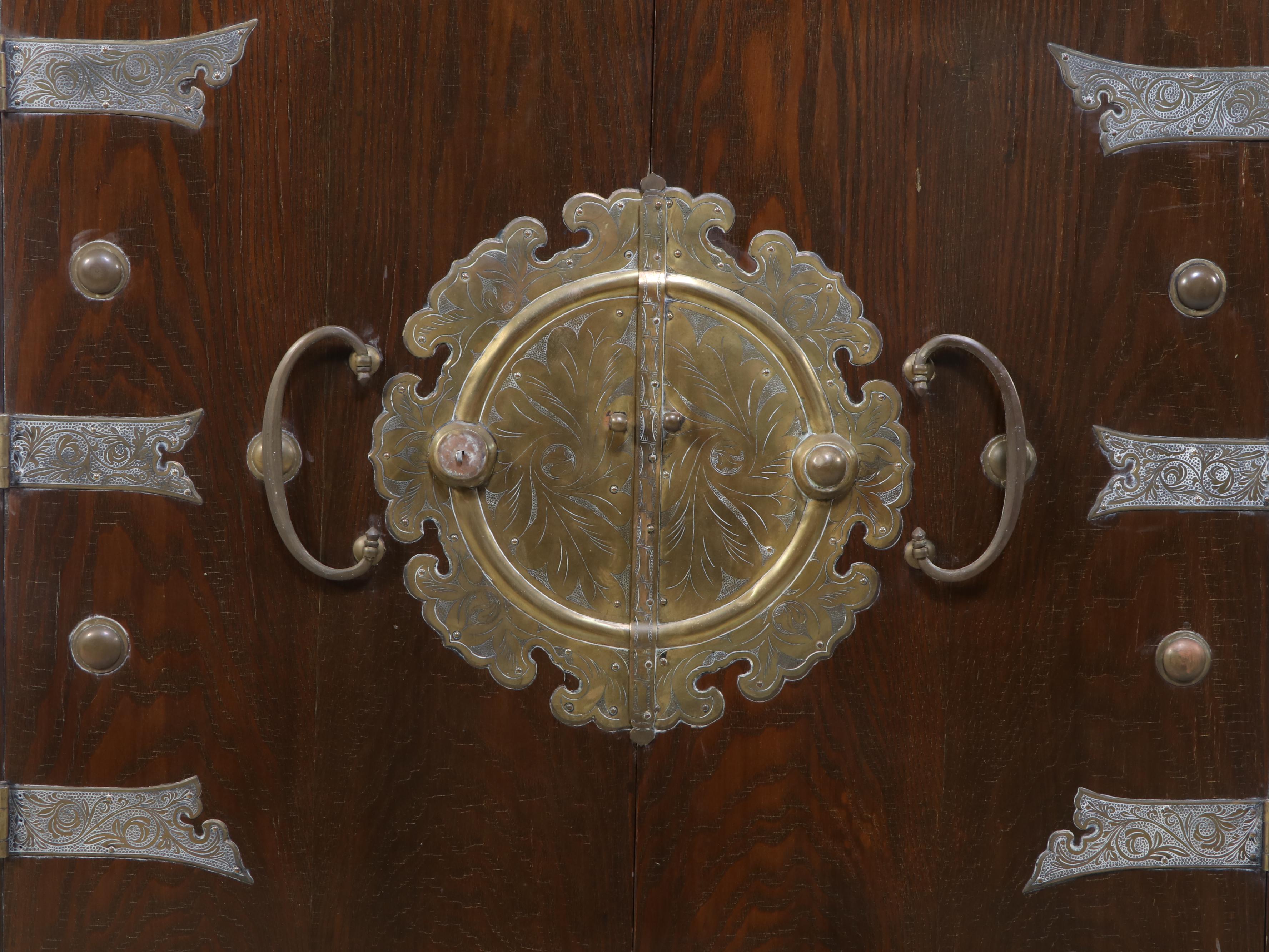 Korean Brass-Mounted Elm Enclosed Fall-Front Desk