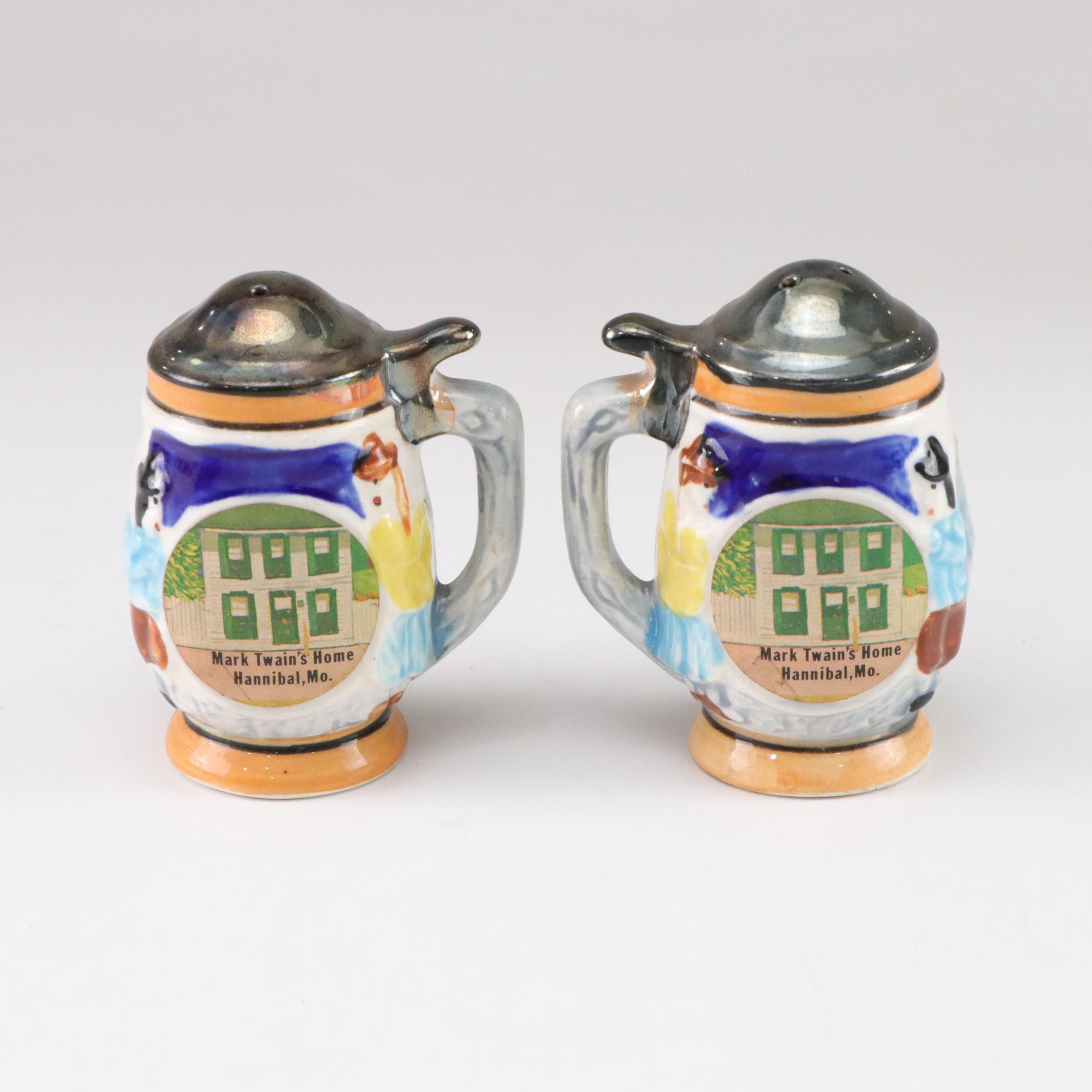 Lacquered Wooden Nut Bowl with Crackers, Picks and Other Ceramic Salt Shaker