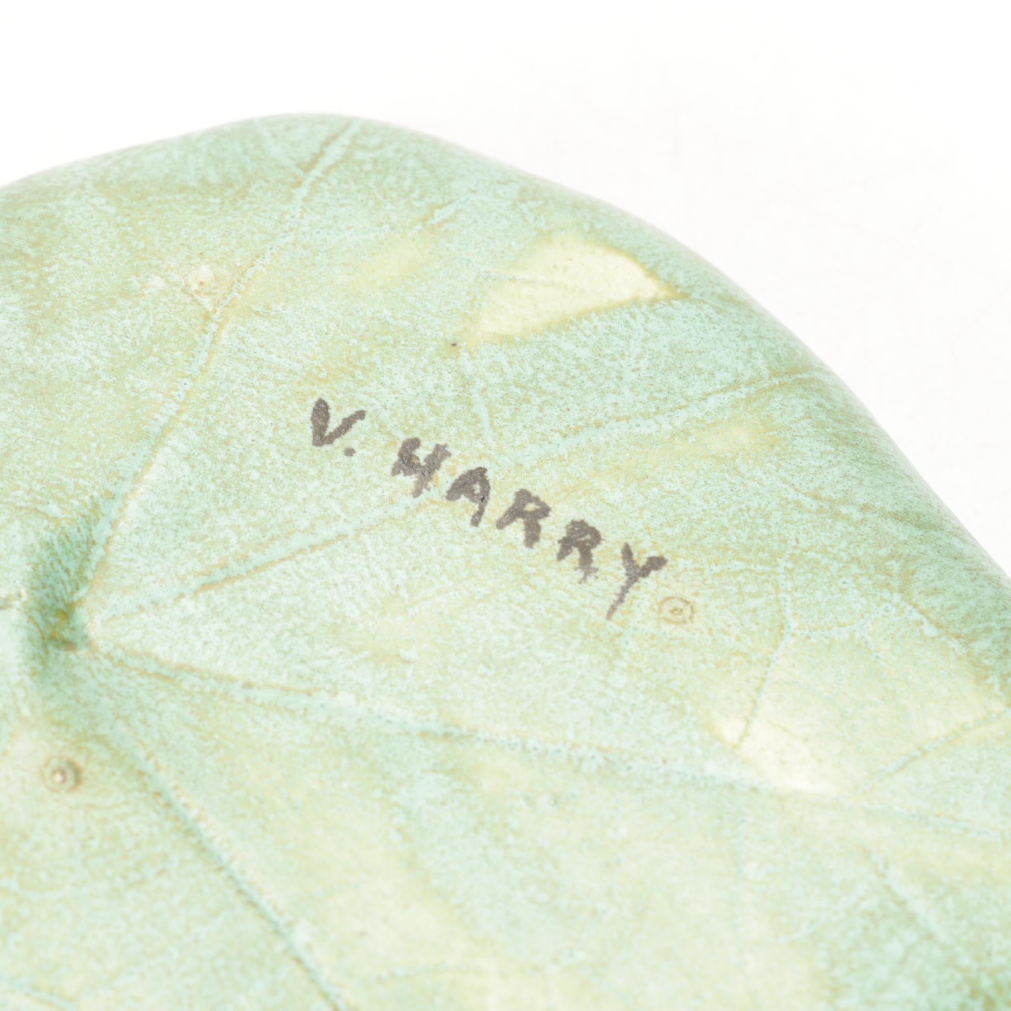 Studio Pottery Green Barrel Mugs, Leaf Dish and Indigo Blue Vase, Mid 20th C.