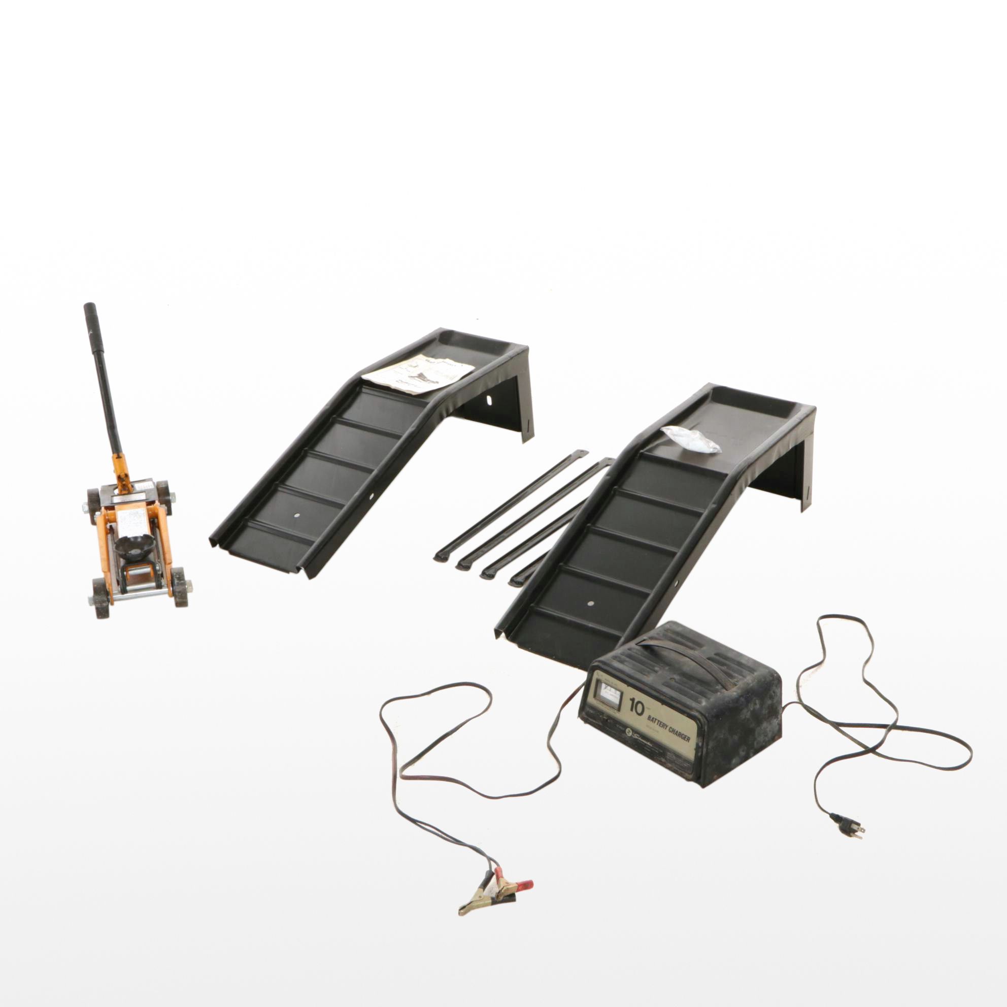 Bear-Claw Auto Ramp, Floor Jack, and Car Battery Charger
