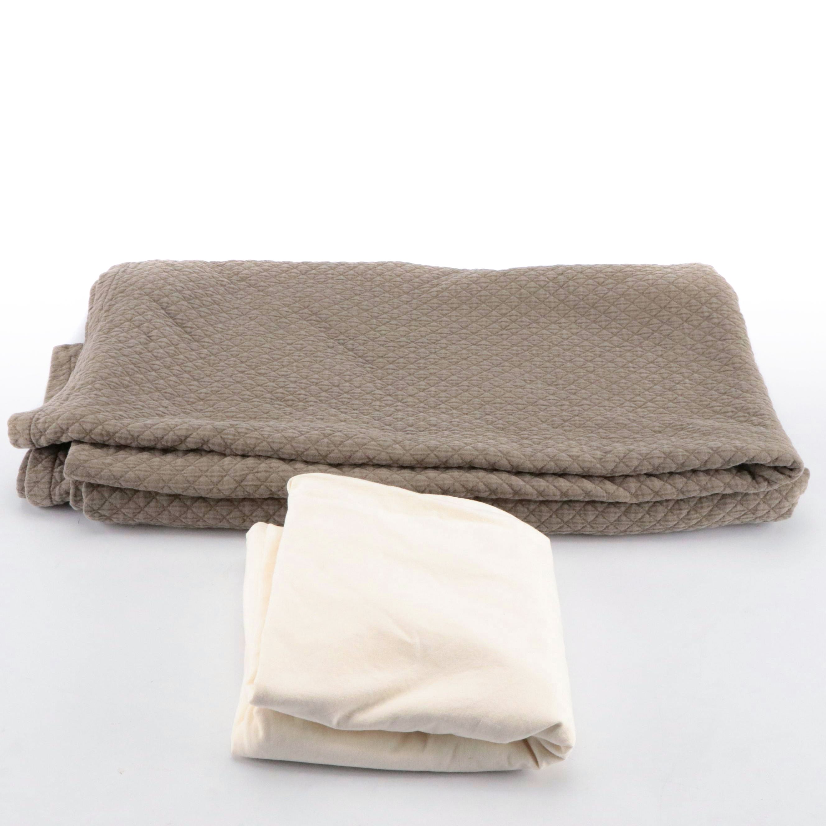 Restoration Hardware Quilted Cotton Blanket, Homesource Cotton Shower Curtain