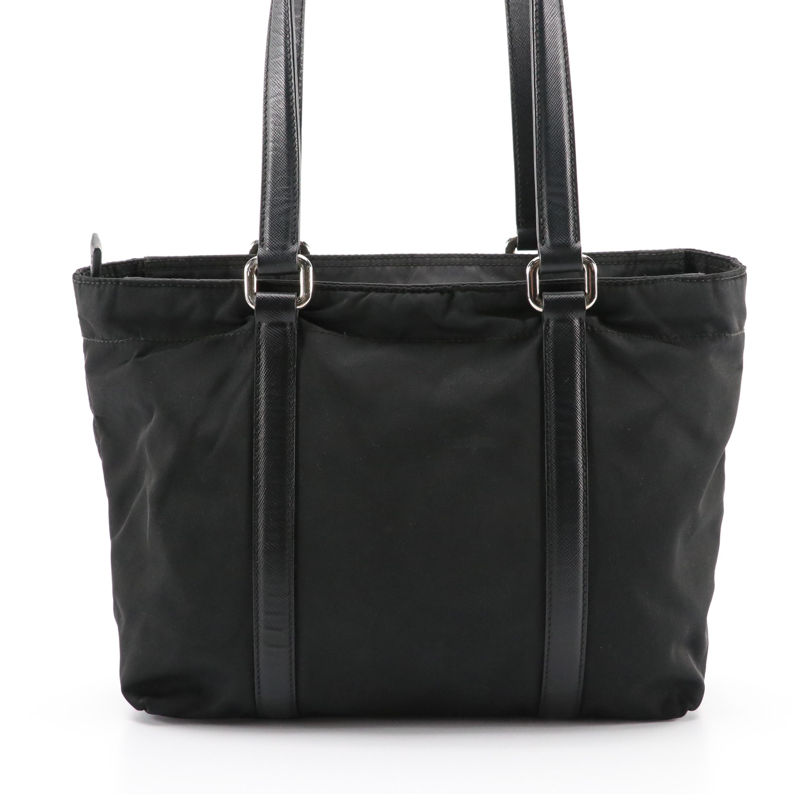 Prada Small Front Pocket Shoulder Bag in Black Nylon and Saffiano Leather Trim