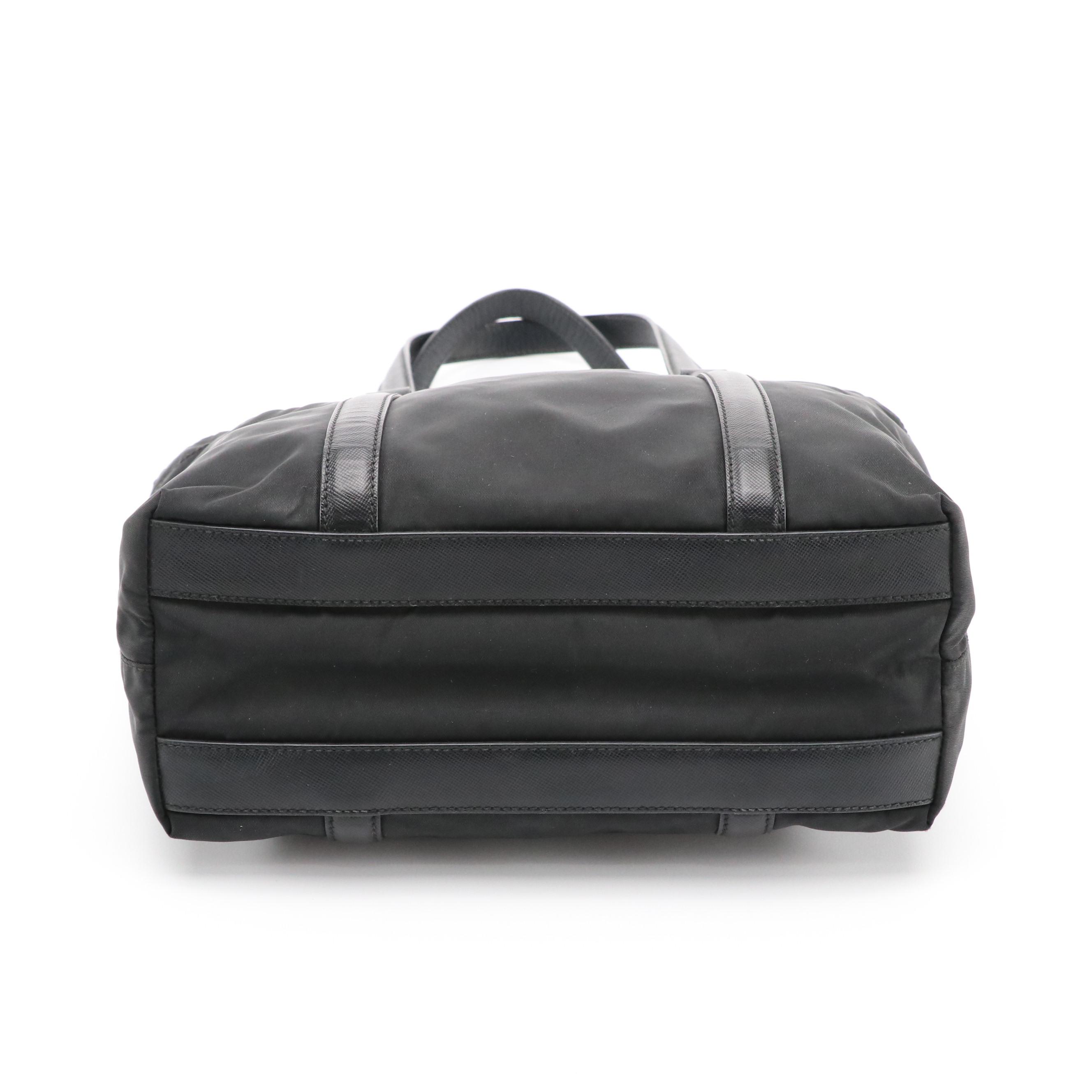 Prada Small Front Pocket Shoulder Bag in Black Nylon and Saffiano Leather Trim