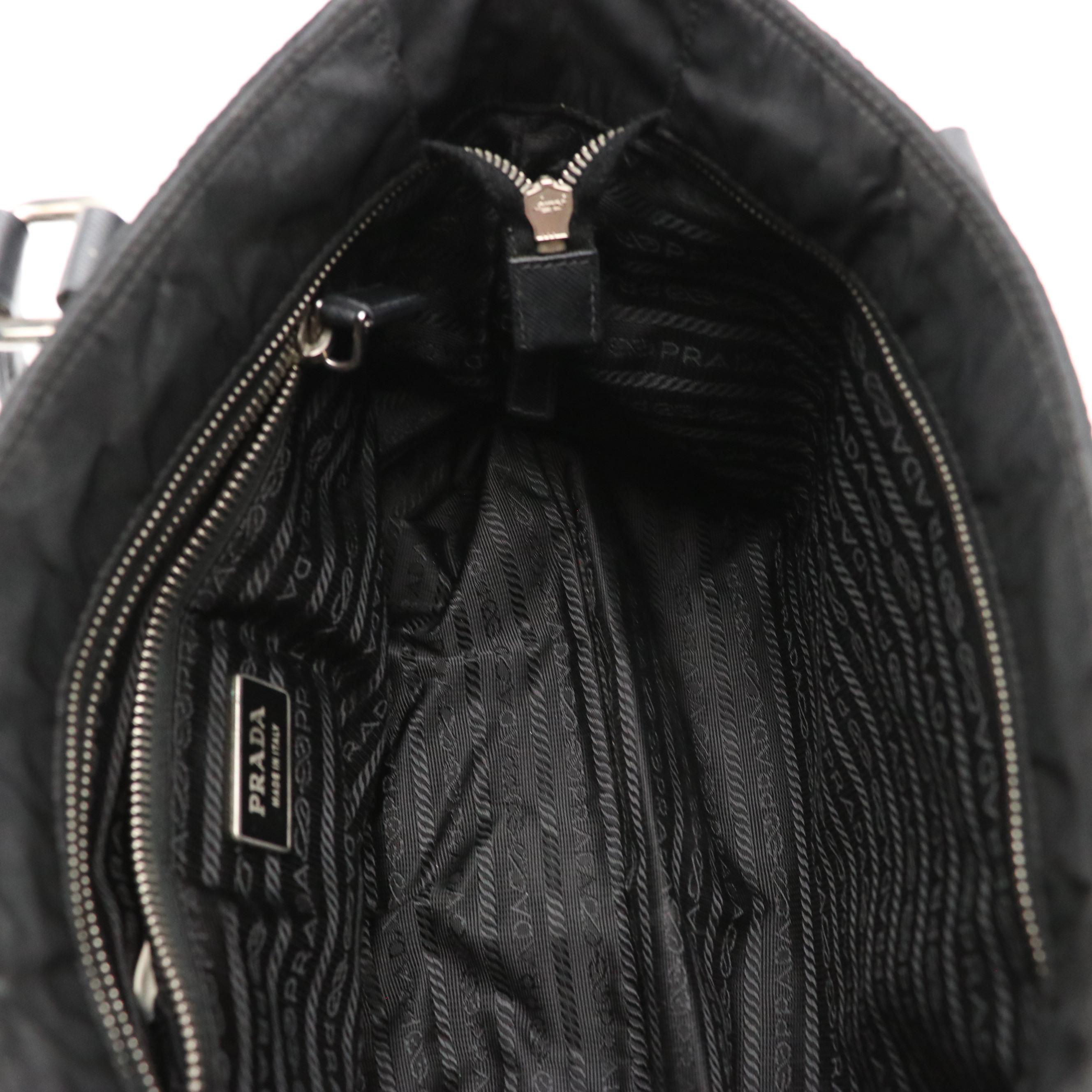 Prada Small Front Pocket Shoulder Bag in Black Nylon and Saffiano Leather Trim
