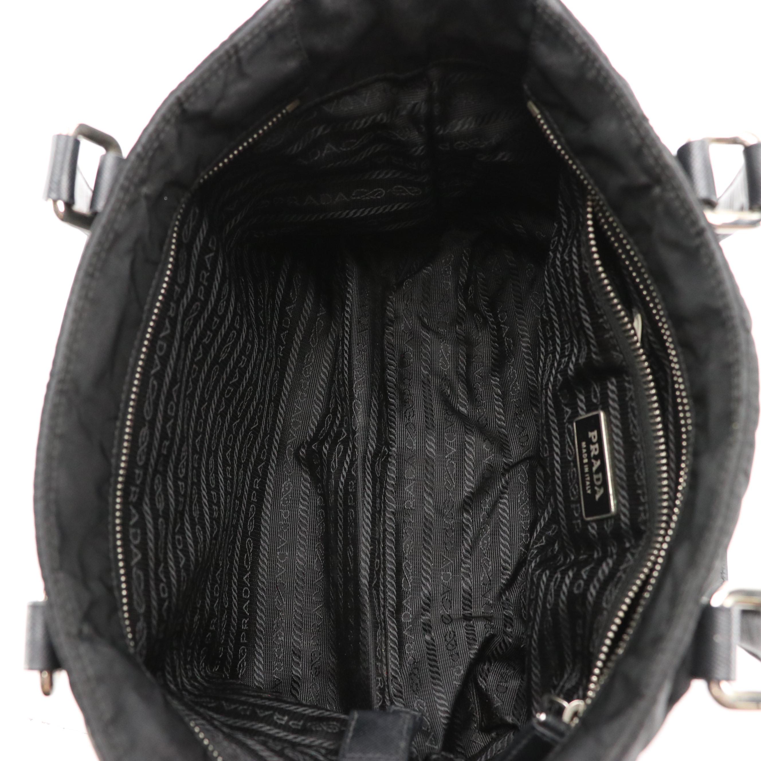 Prada Small Front Pocket Shoulder Bag in Black Nylon and Saffiano Leather Trim
