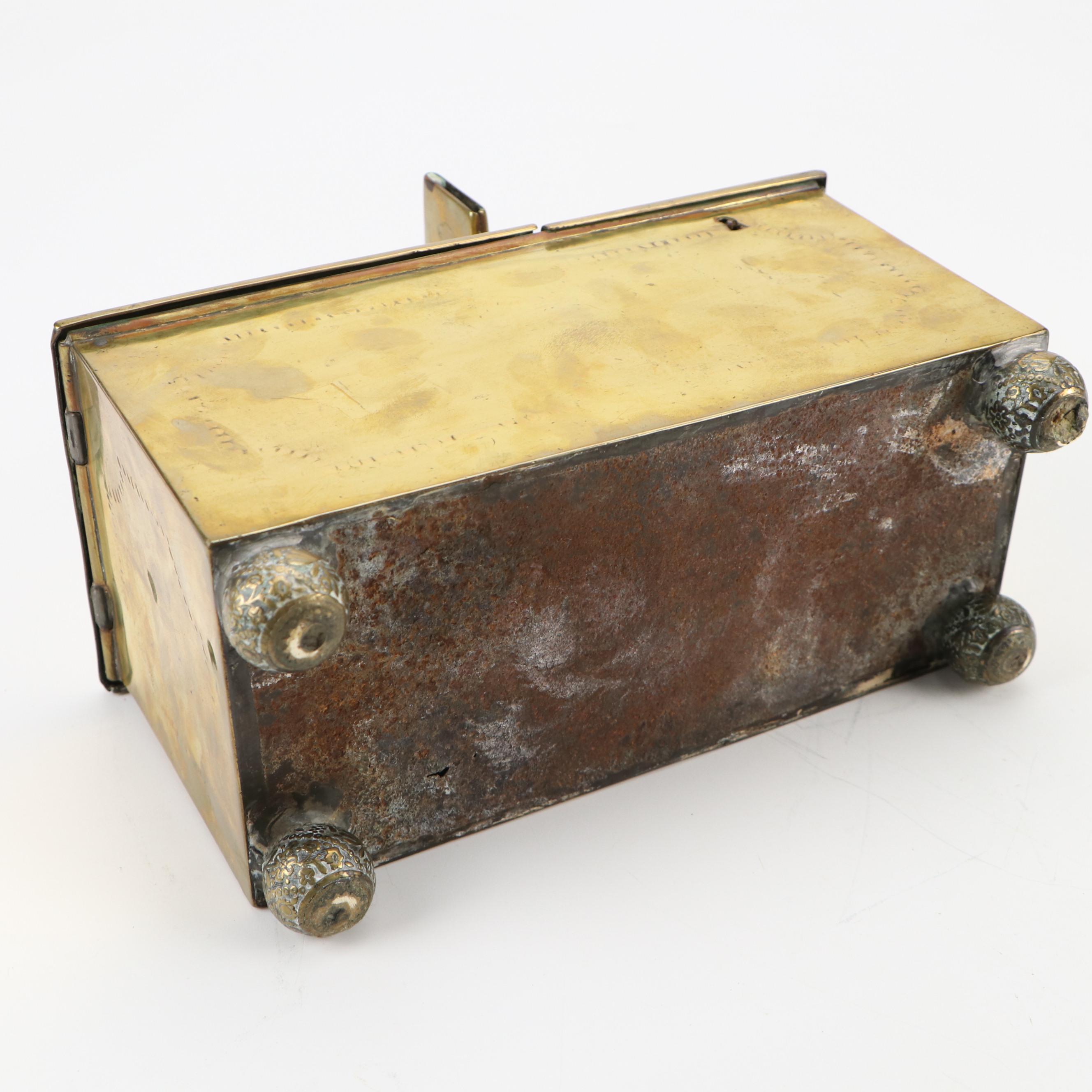 Brass Tobacco Honor Box with Key and Coins