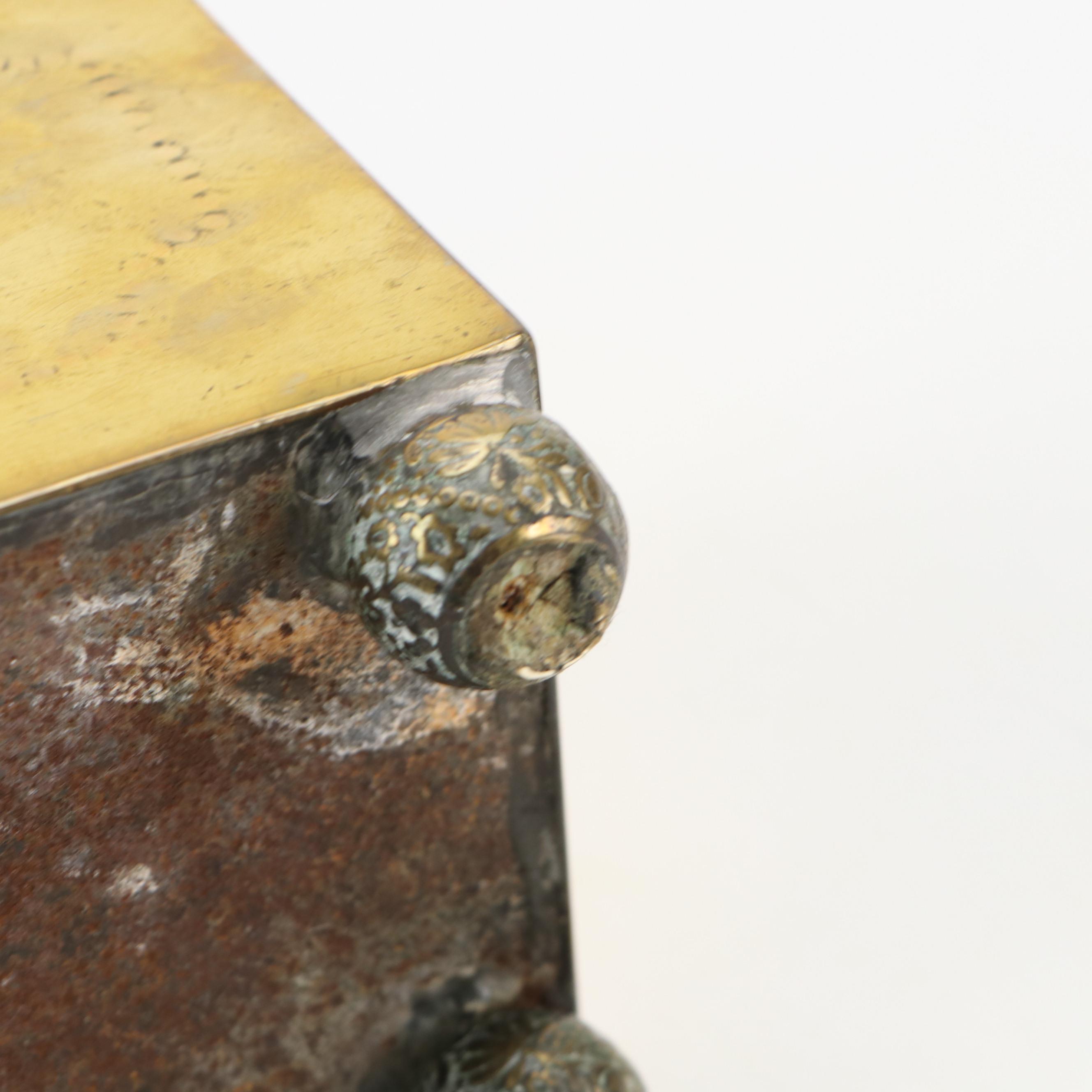 Brass Tobacco Honor Box with Key and Coins