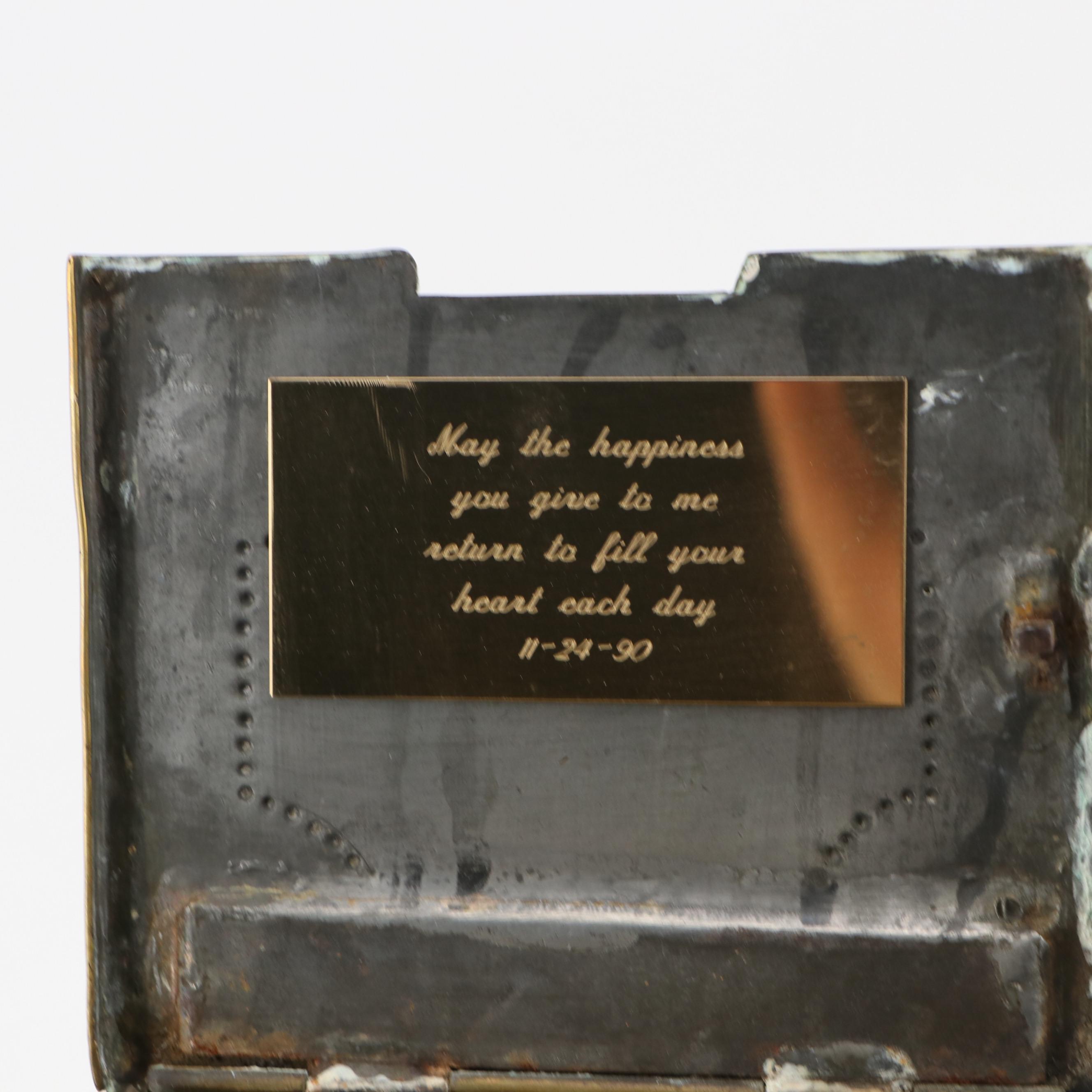 Brass Tobacco Honor Box with Key and Coins