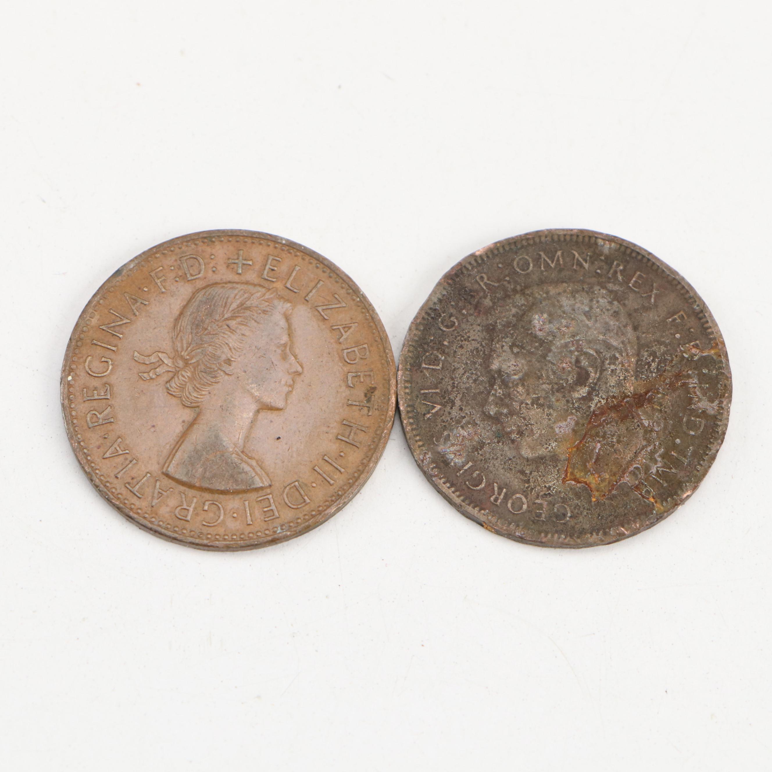 Brass Tobacco Honor Box with Key and Coins