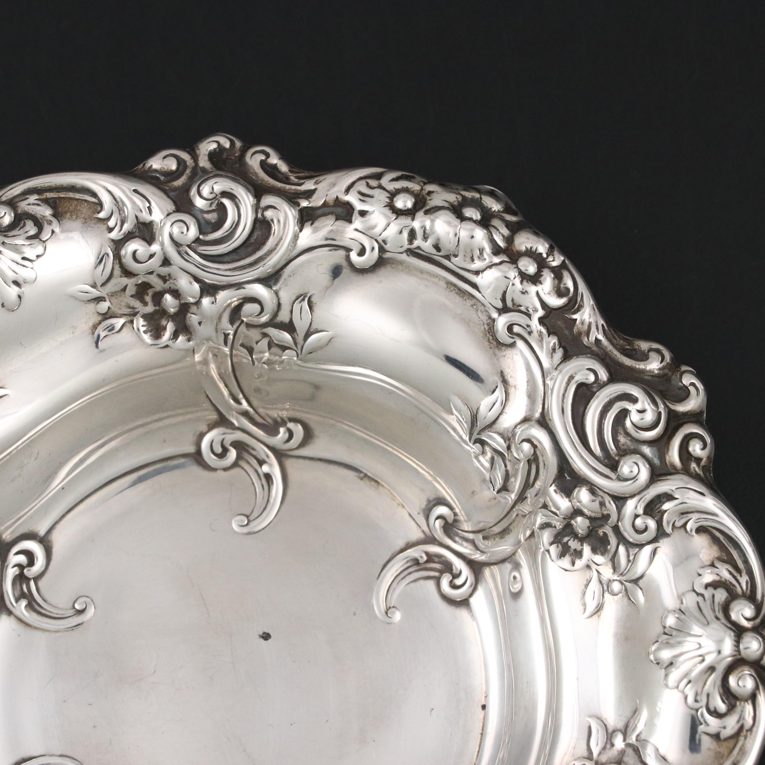 Gorham Sterling Silver Bonbon Bowl with Repoussé Floral Motif, 1948