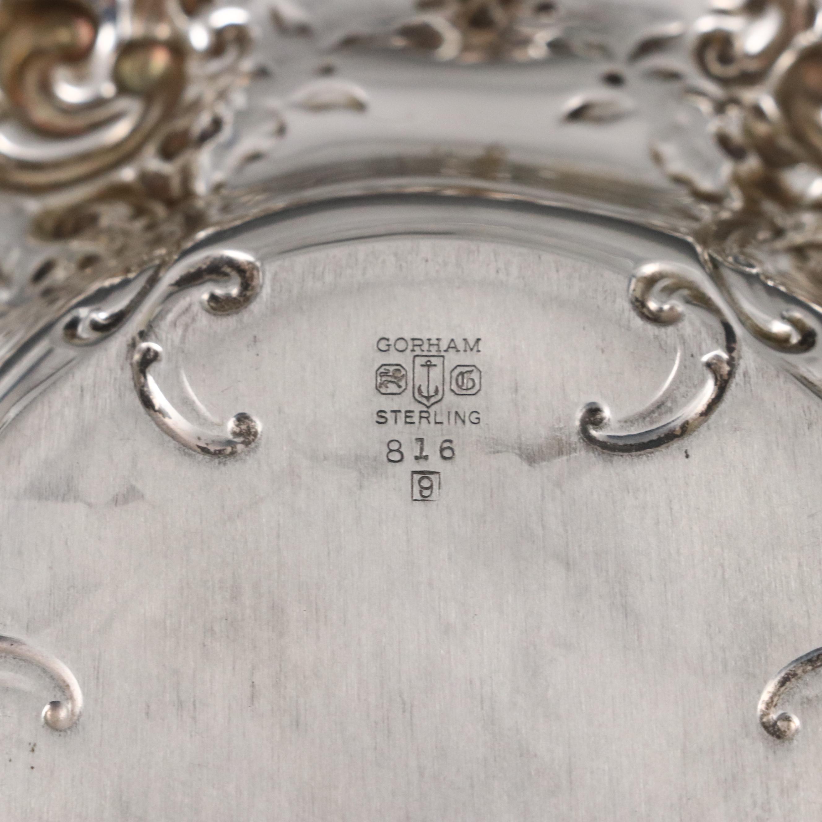 Gorham Sterling Silver Bonbon Bowl with Repoussé Floral Motif, 1948