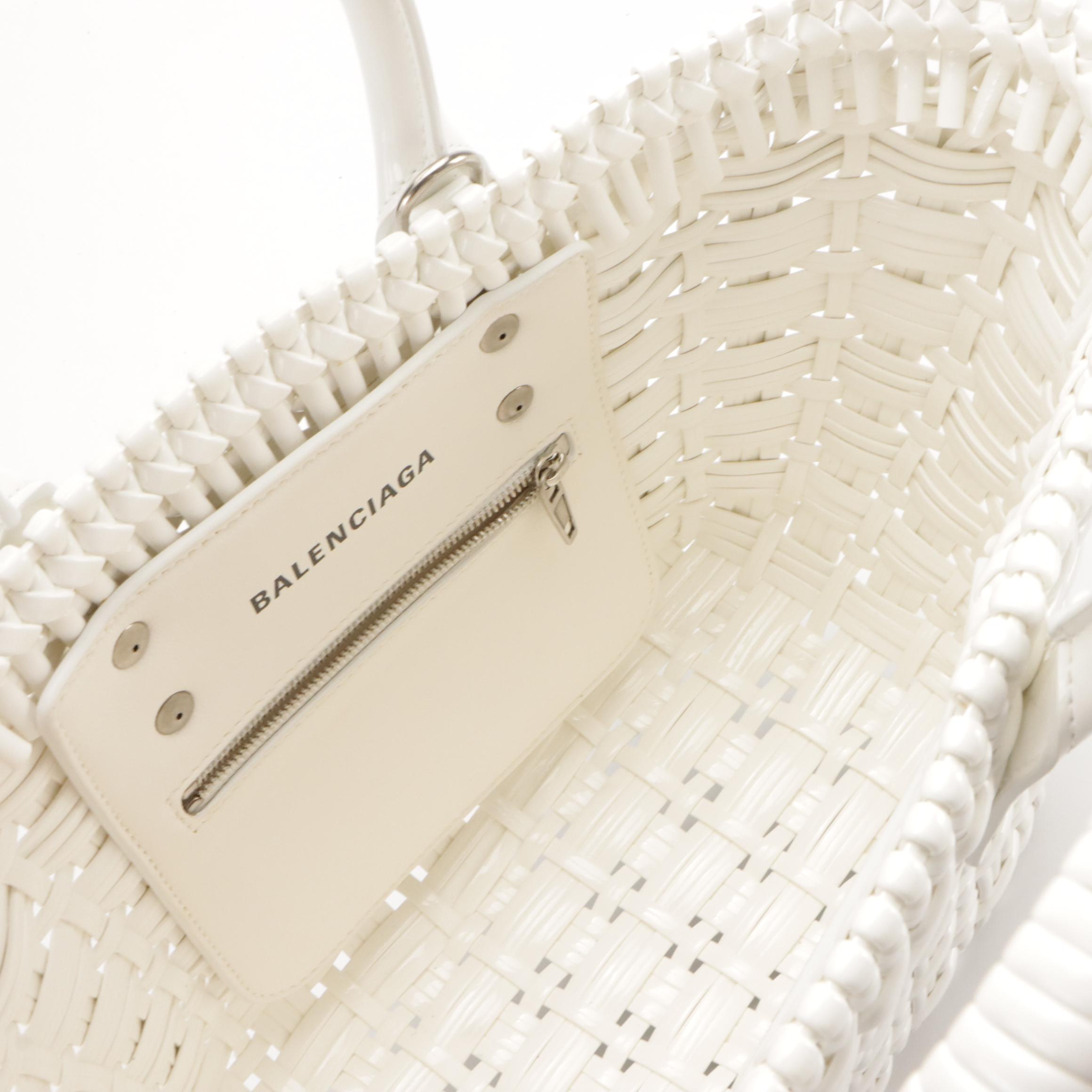 Balenciaga Bistro Basket Tote in White Wicker-Woven Faux Leather