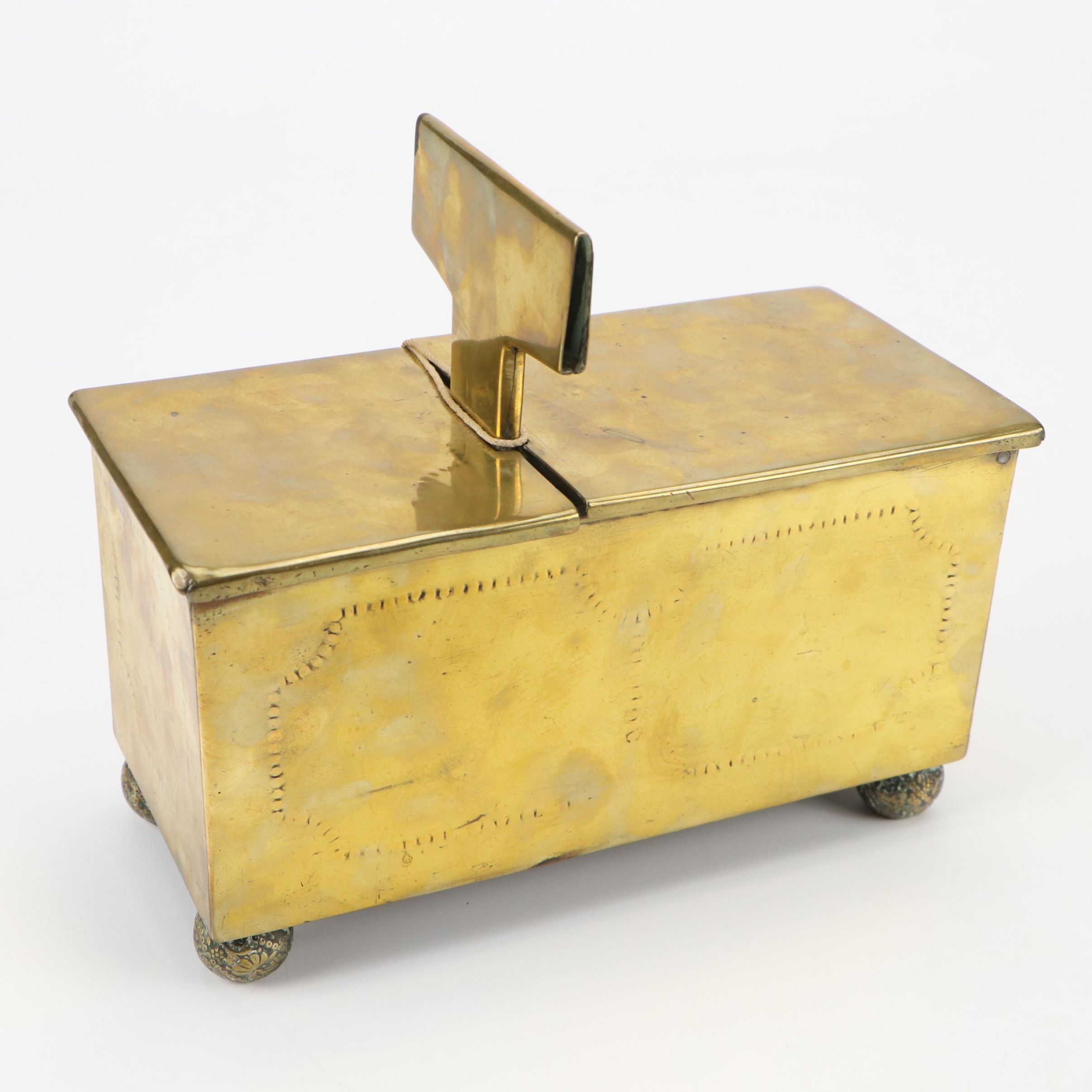 Brass Tobacco Honor Box with Key and Coins
