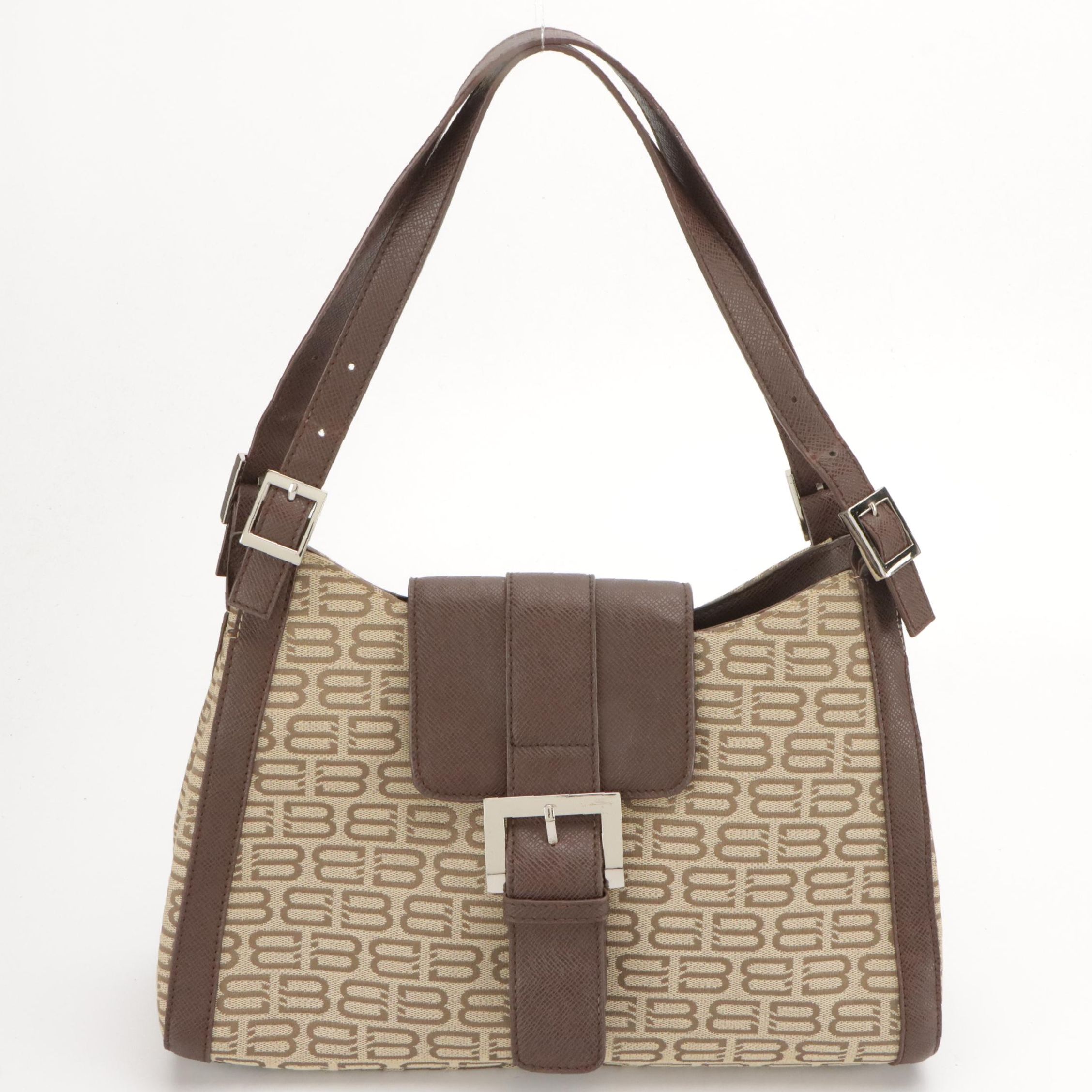 Balenciaga Shoulder Bag in Logo Jacquard Canvas with Leather Trim