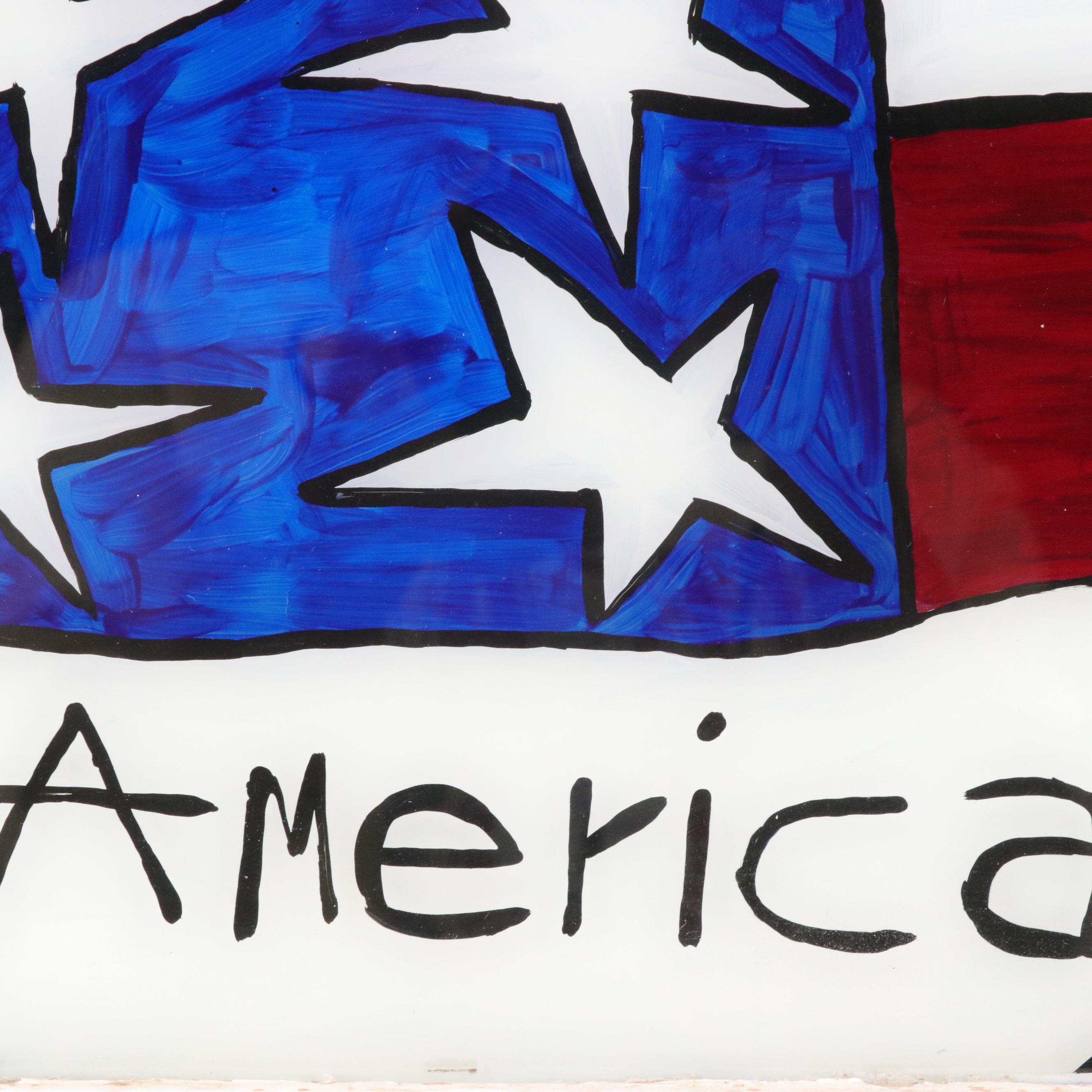 Pat Eberline Folk Art Window Painting "Maiden with Flag," 1998