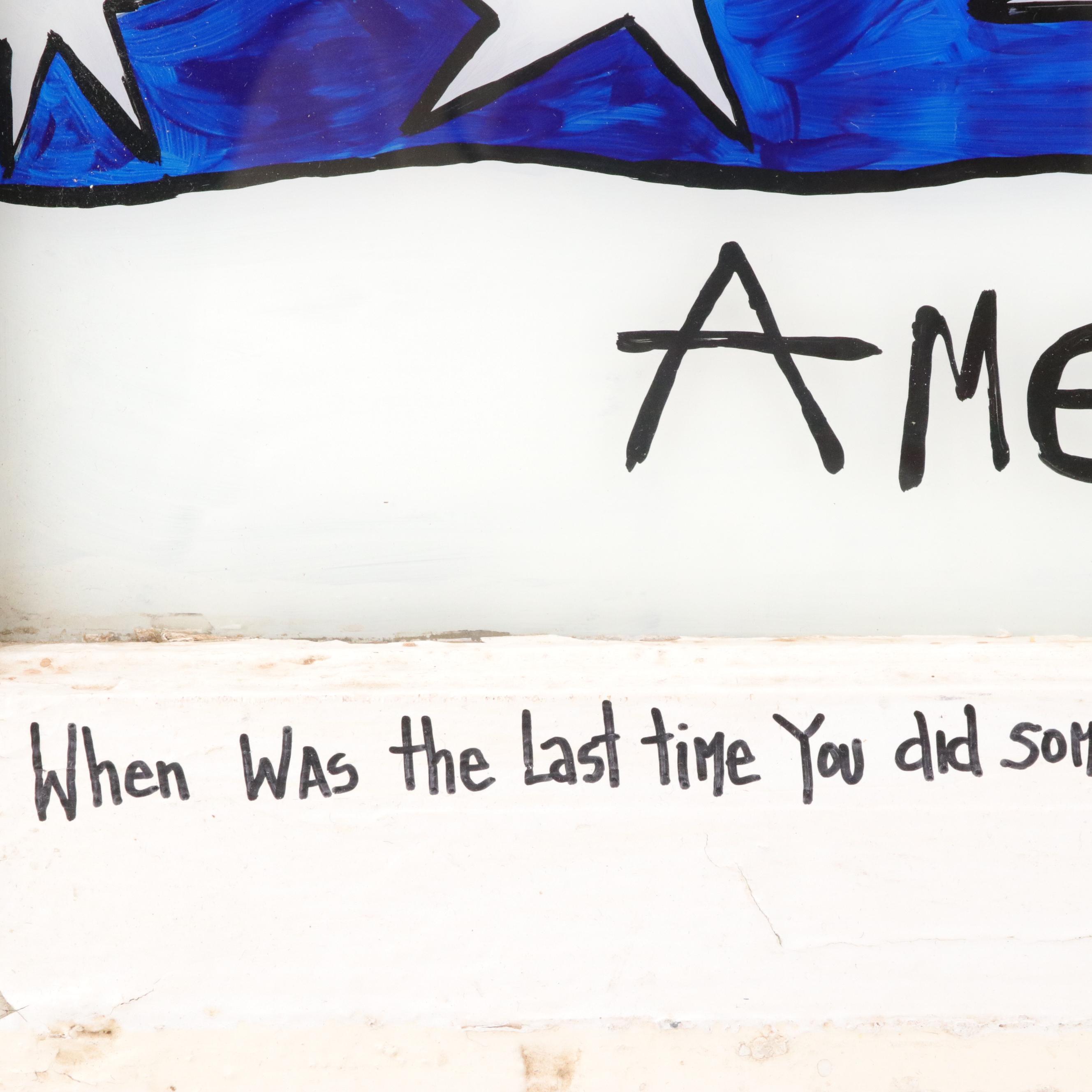 Pat Eberline Folk Art Window Painting "Maiden with Flag," 1998