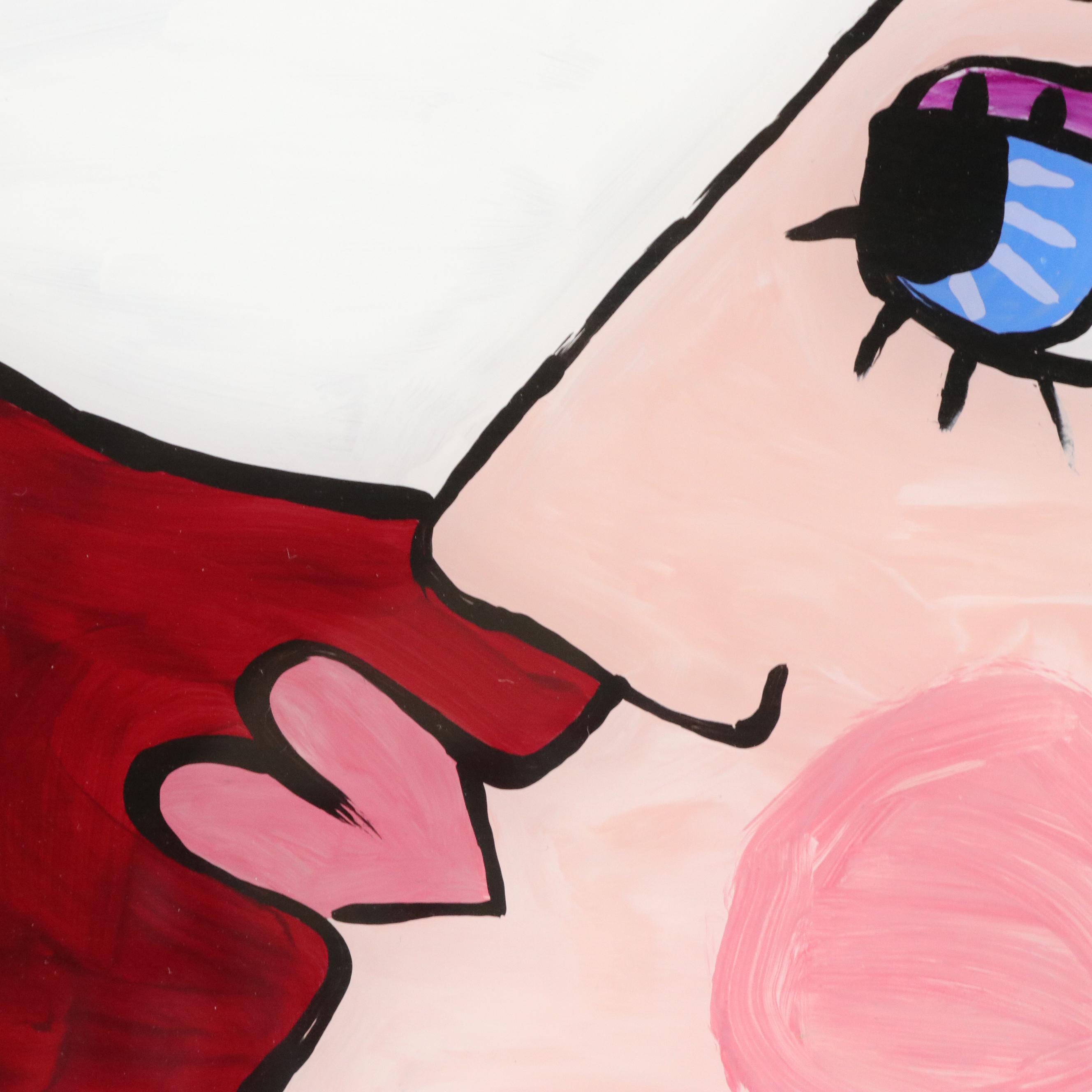 Pat Eberline Folk Art Window Painting "Maiden with Flag," 1998