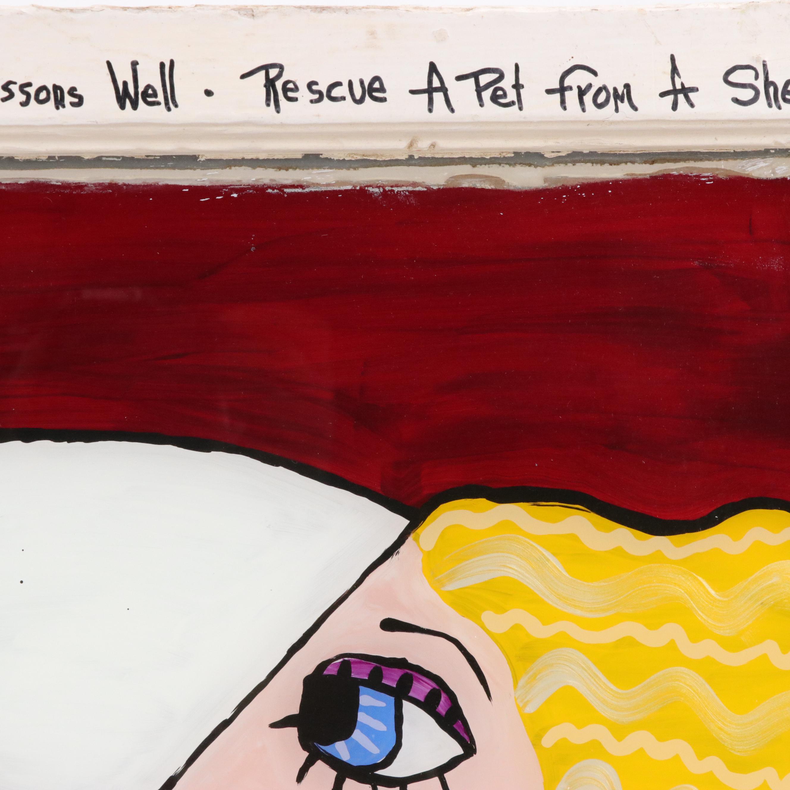 Pat Eberline Folk Art Window Painting "Maiden with Flag," 1998