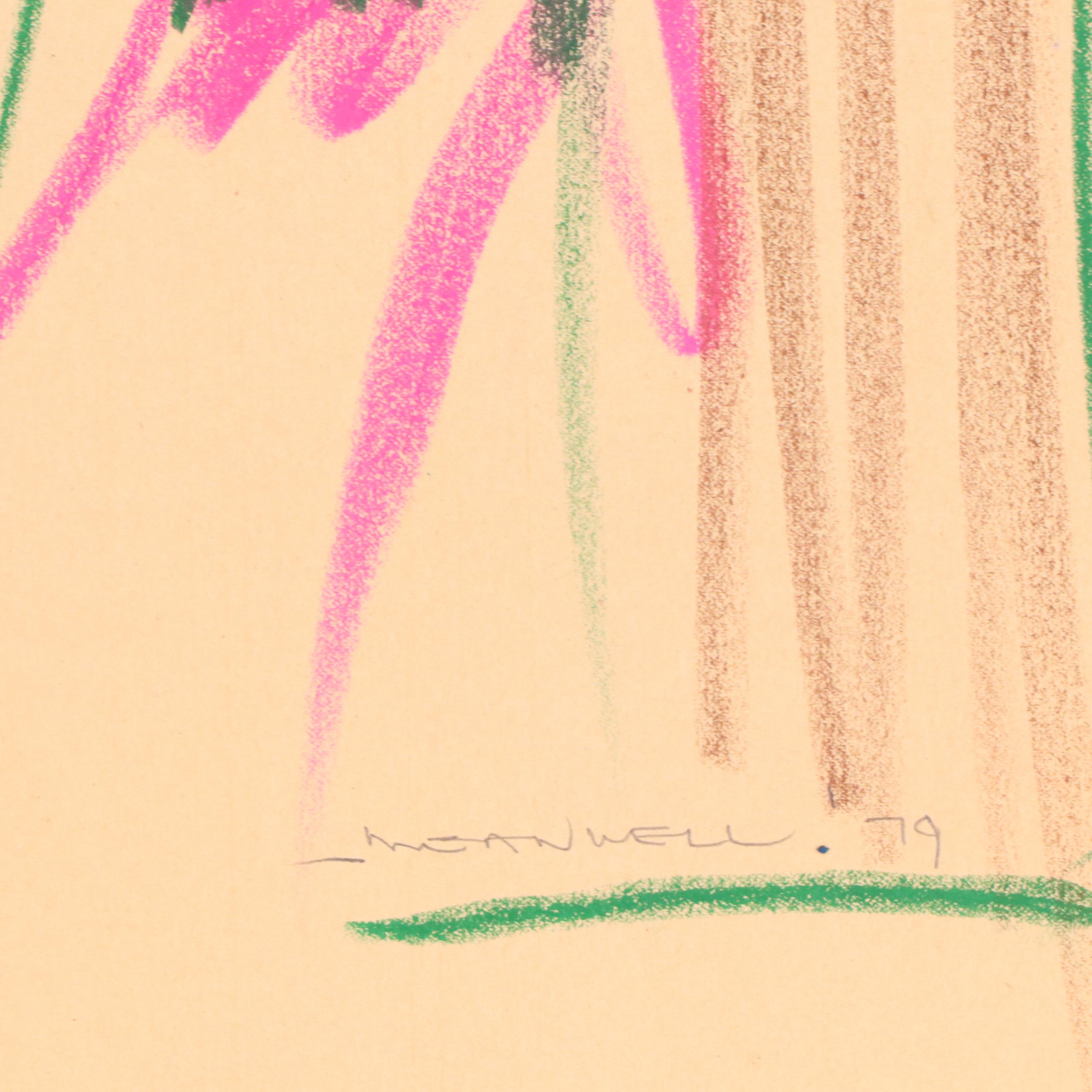 Jack Meanwell Expressionist Oil Pastel Portrait Drawing, 1979