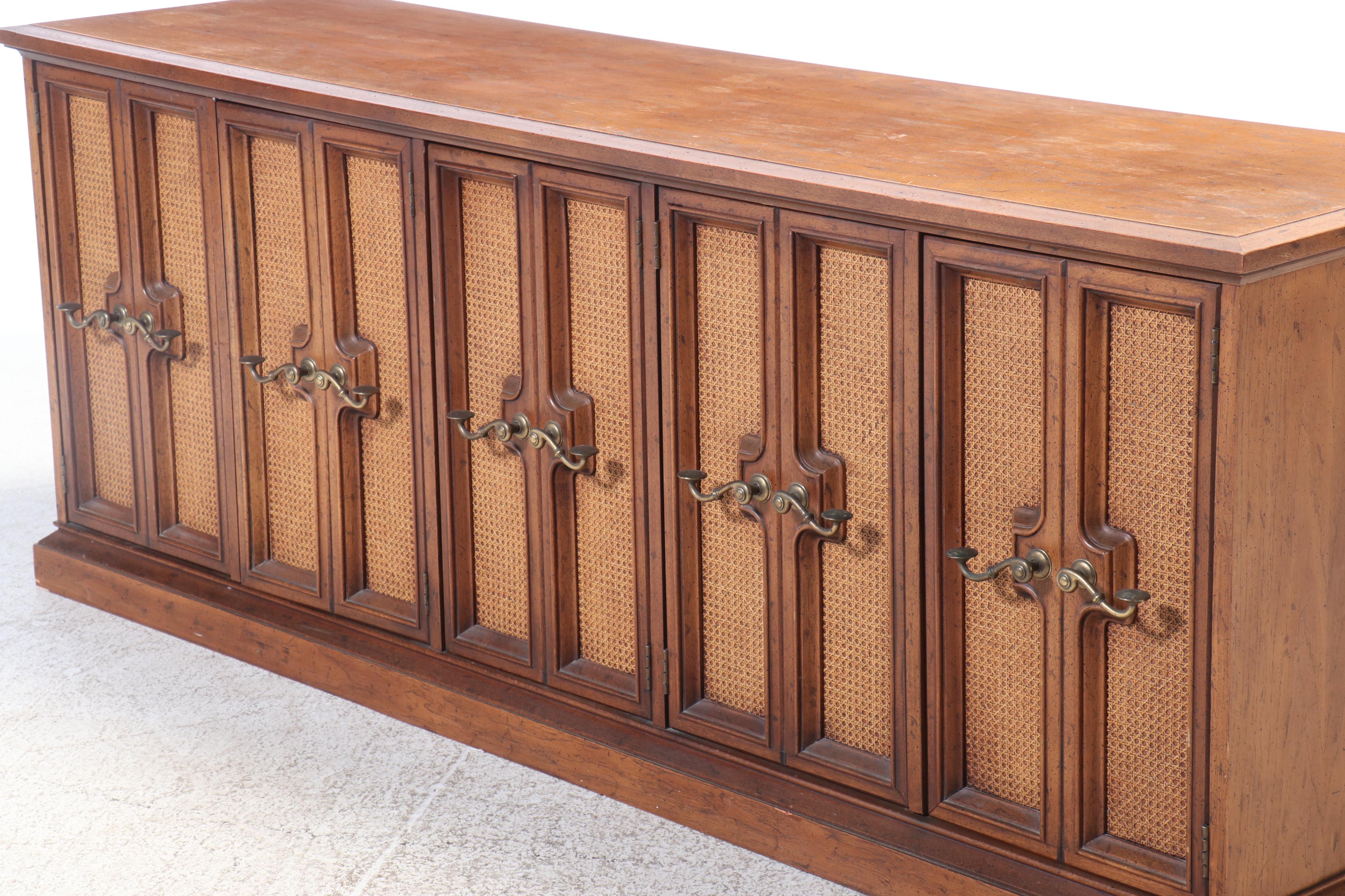 Drexel "Wellington Park" Oak, Walnut, and Caned Credenza, Circa 1970