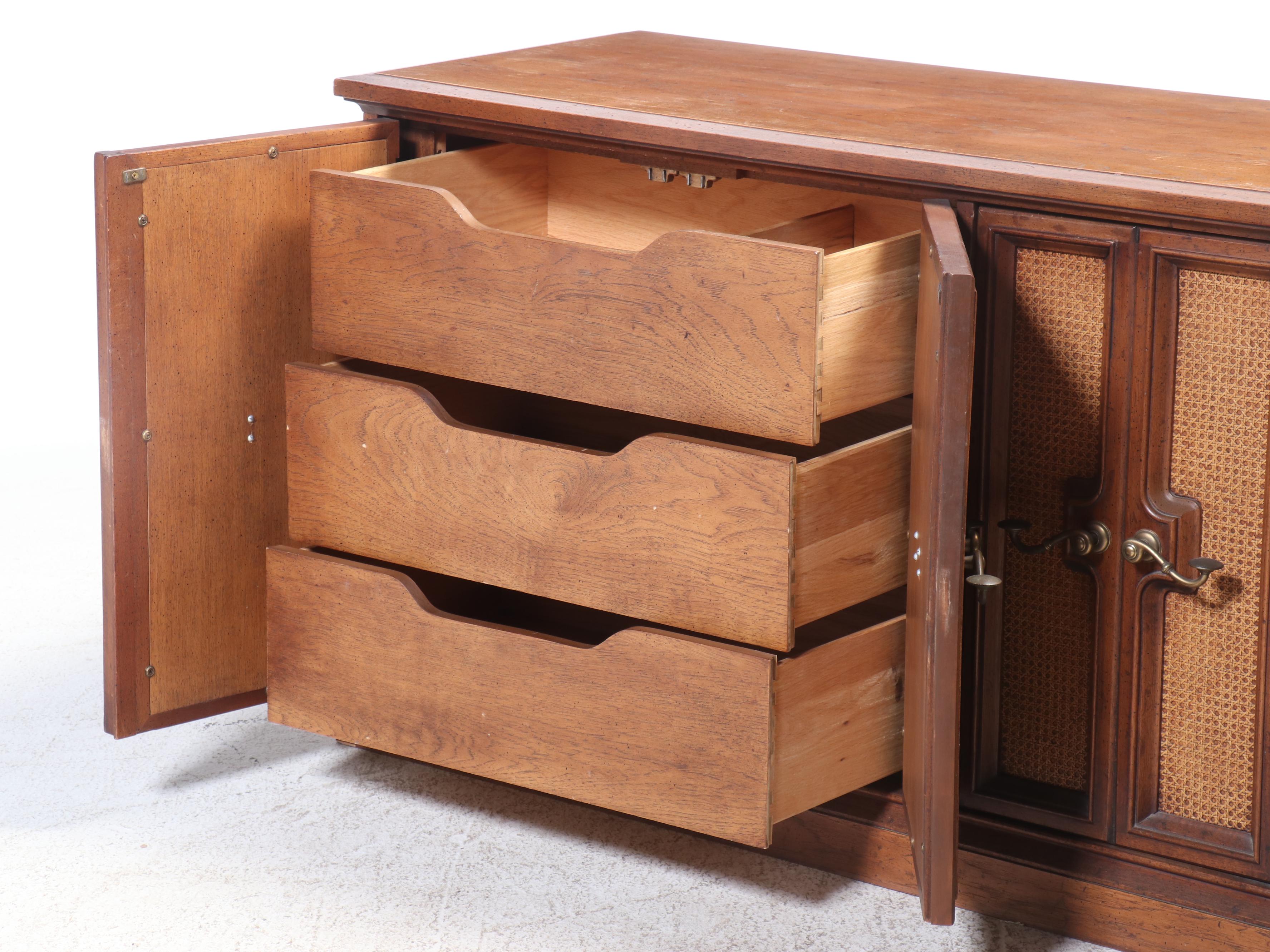 Drexel "Wellington Park" Oak, Walnut, and Caned Credenza, Circa 1970