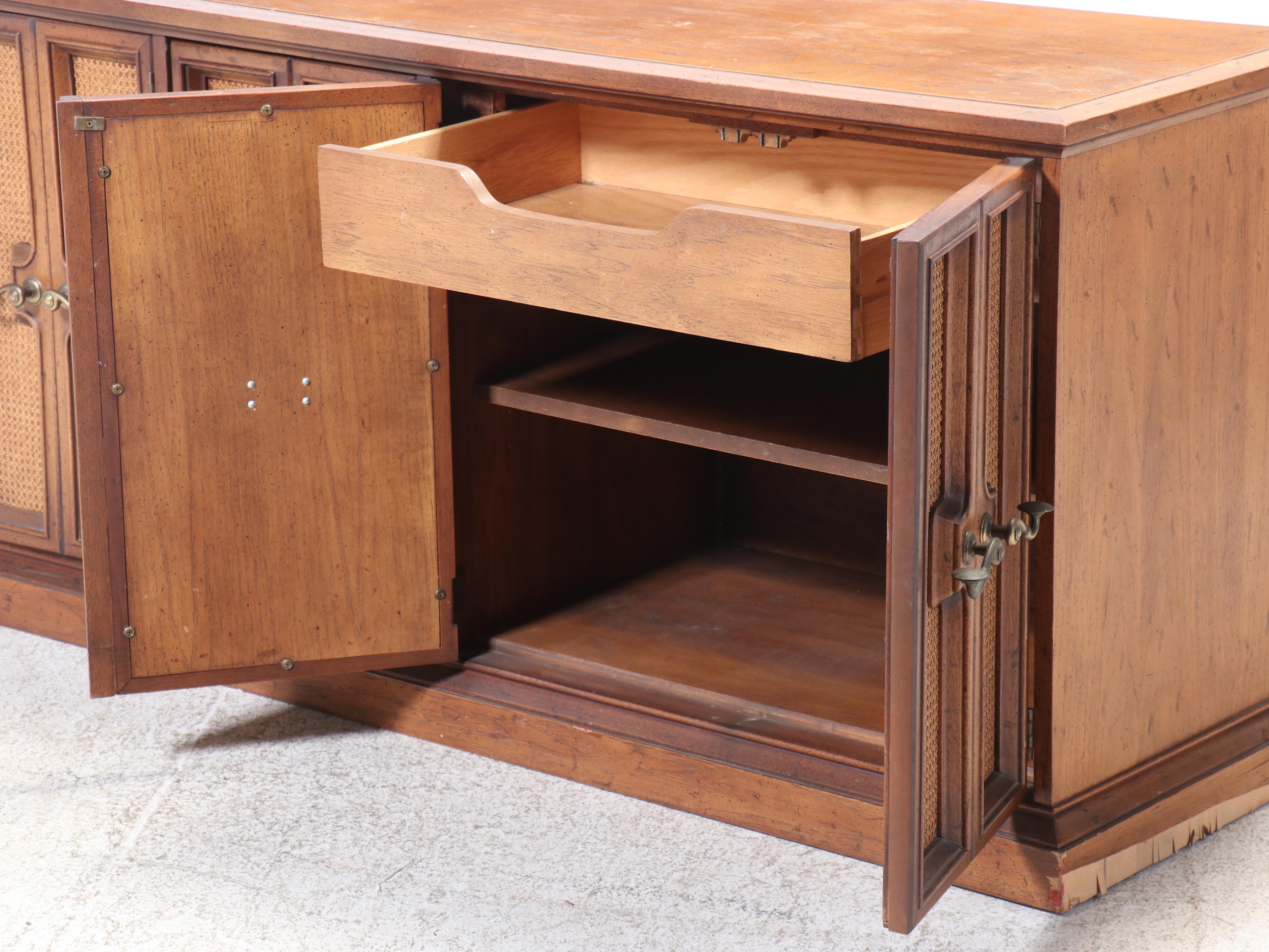 Drexel "Wellington Park" Oak, Walnut, and Caned Credenza, Circa 1970