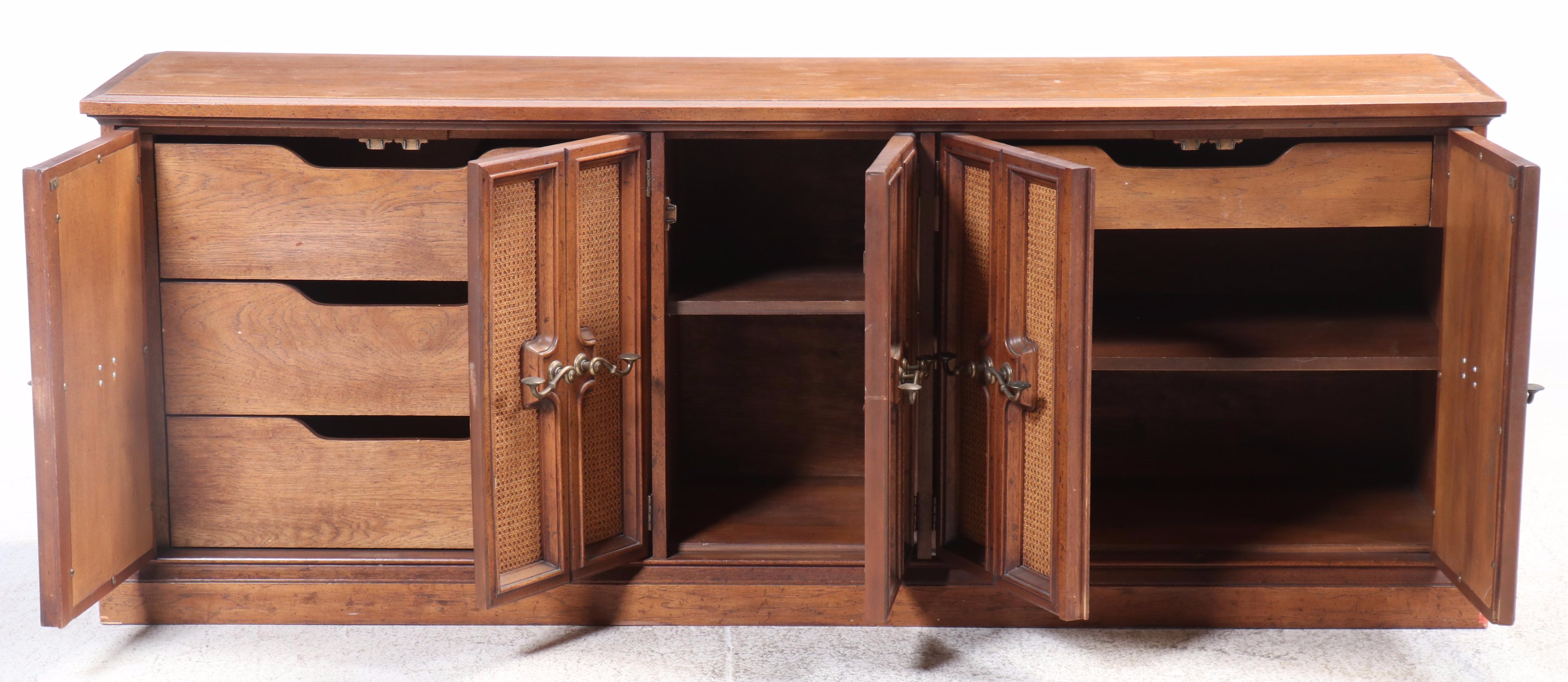 Drexel "Wellington Park" Oak, Walnut, and Caned Credenza, Circa 1970