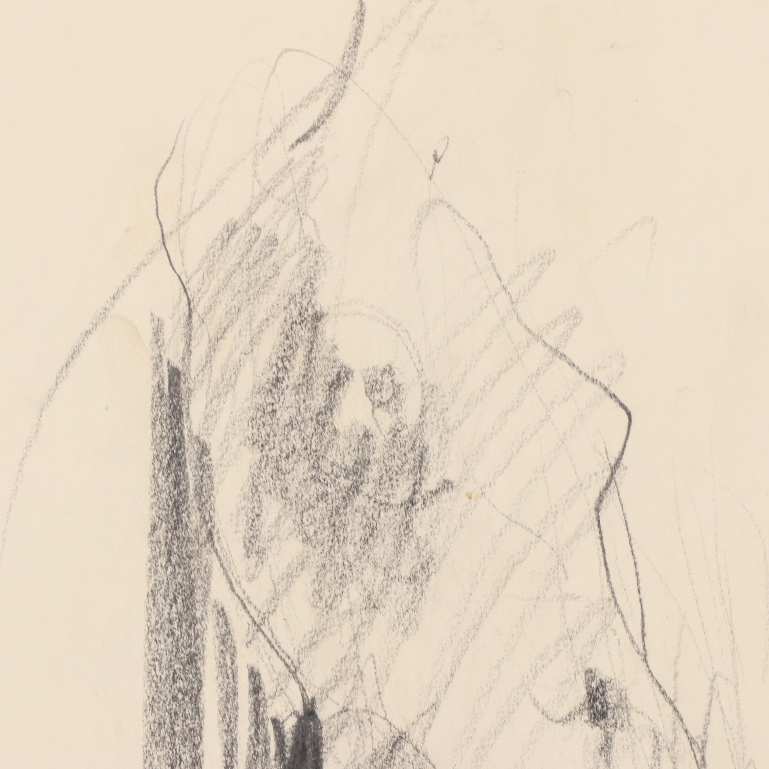 Jack Meanwell Expressionist Graphite Figure Drawing, Late 20th Century