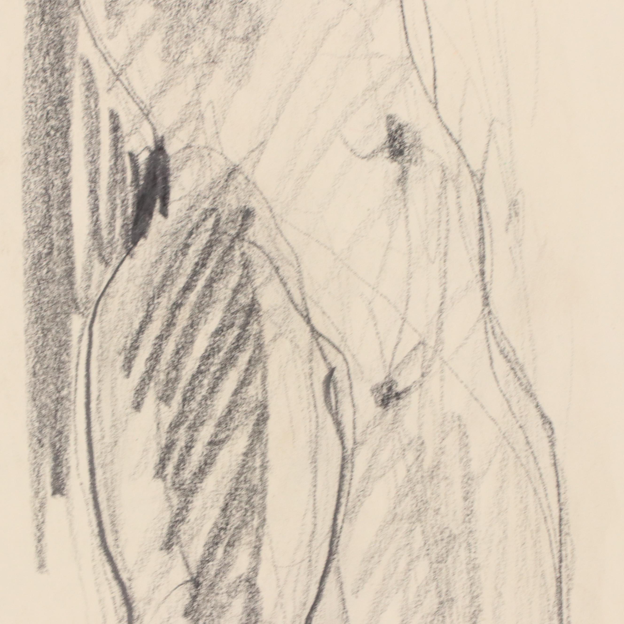 Jack Meanwell Expressionist Graphite Figure Drawing, Late 20th Century