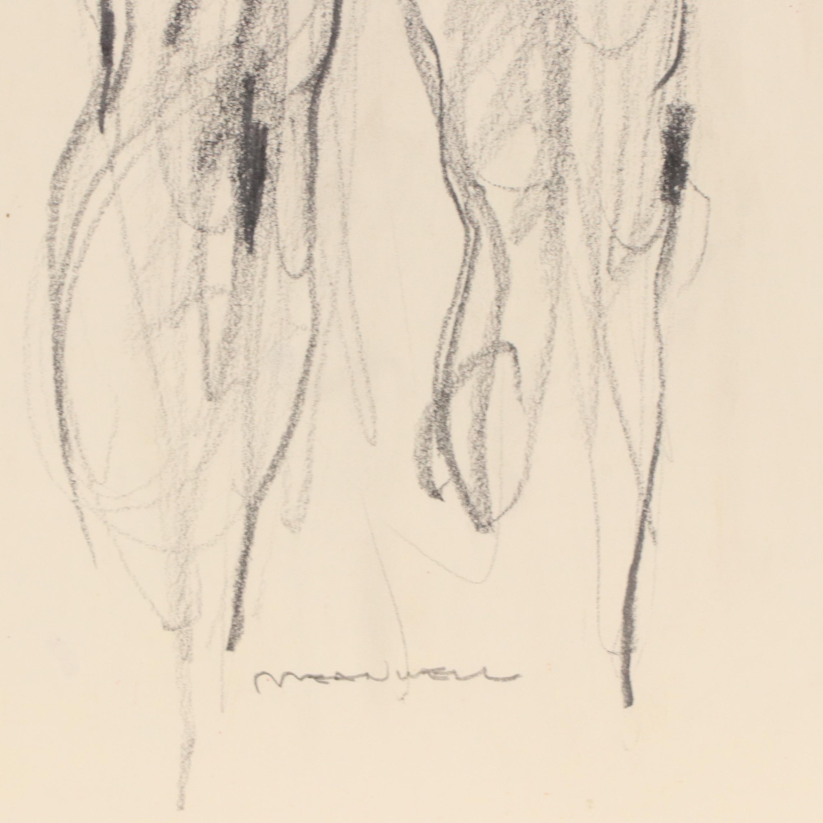 Jack Meanwell Expressionist Graphite Figure Drawing, Late 20th Century