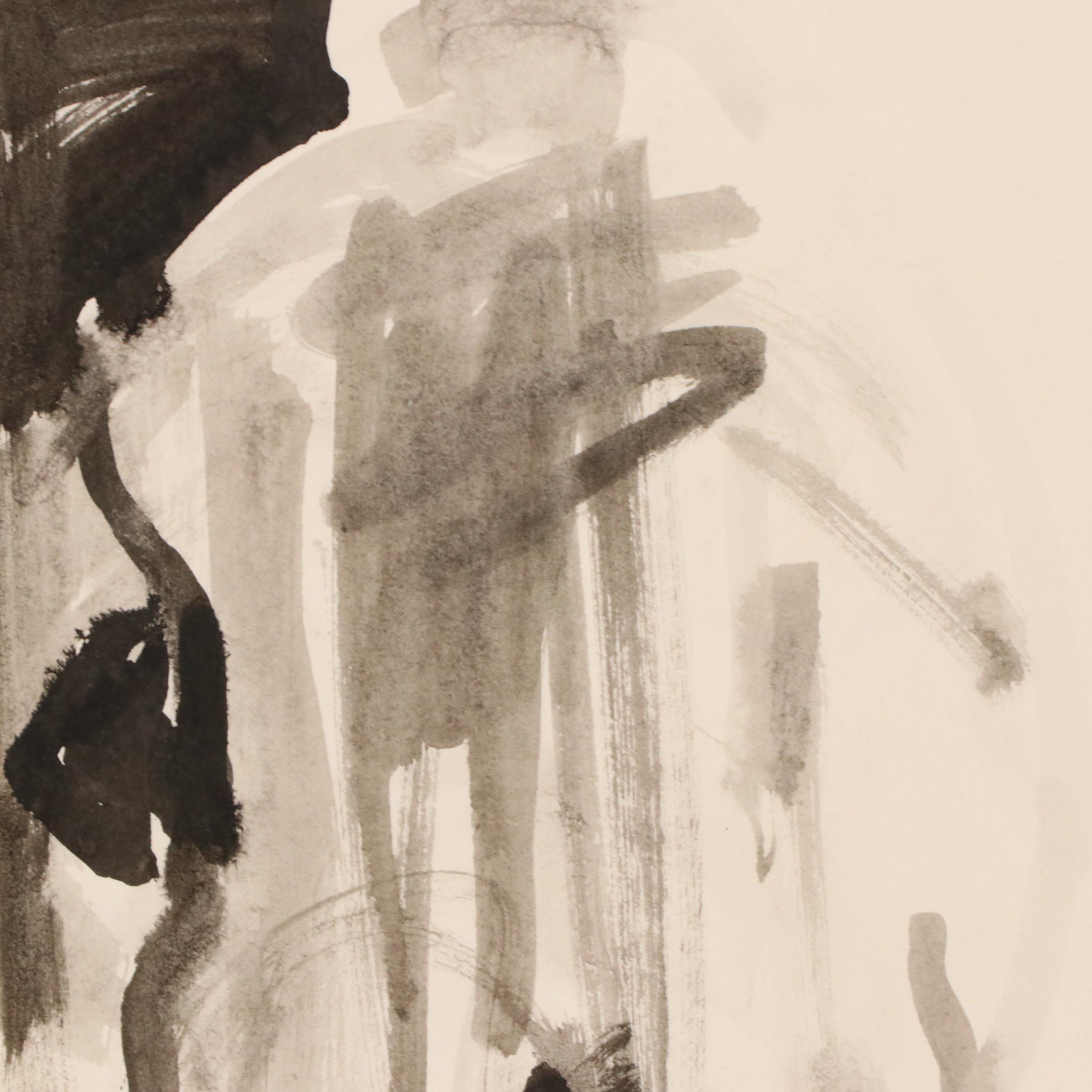 Jack Meanwell Expressionist Ink Wash Figure Painting, 1993