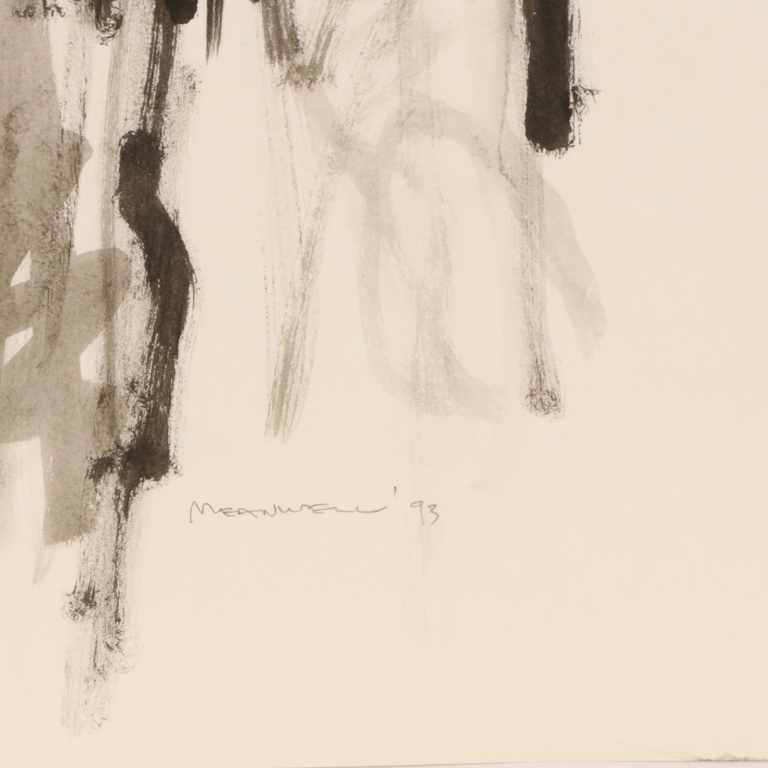 Jack Meanwell Expressionist Ink Wash Figure Painting, 1993