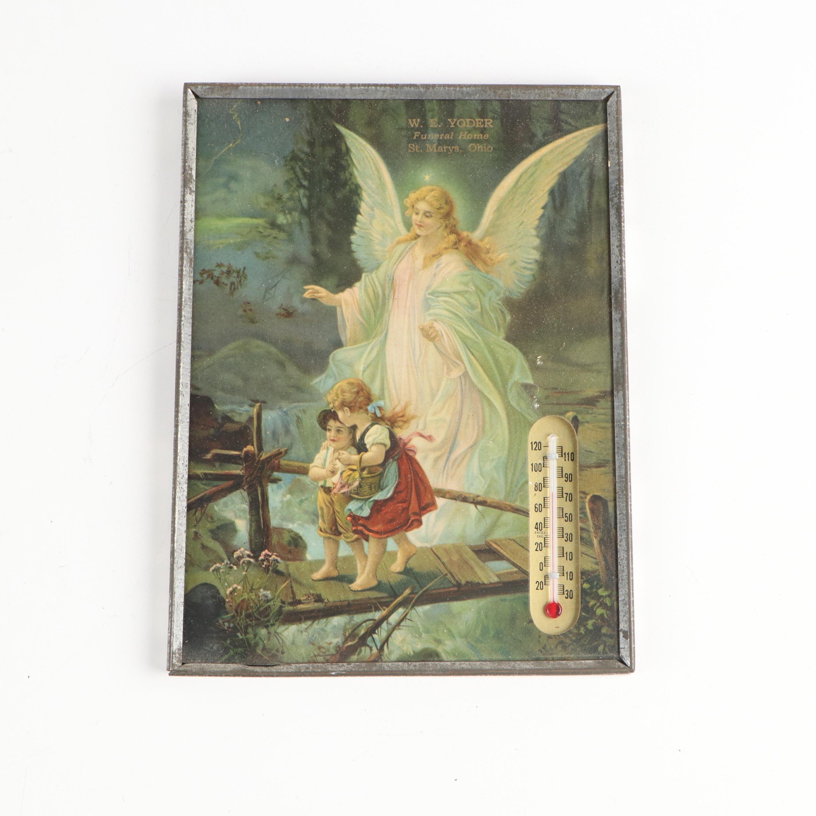 Framed Advertising and Other Paper Backed Thermometers and Calendars, Mid-20th C