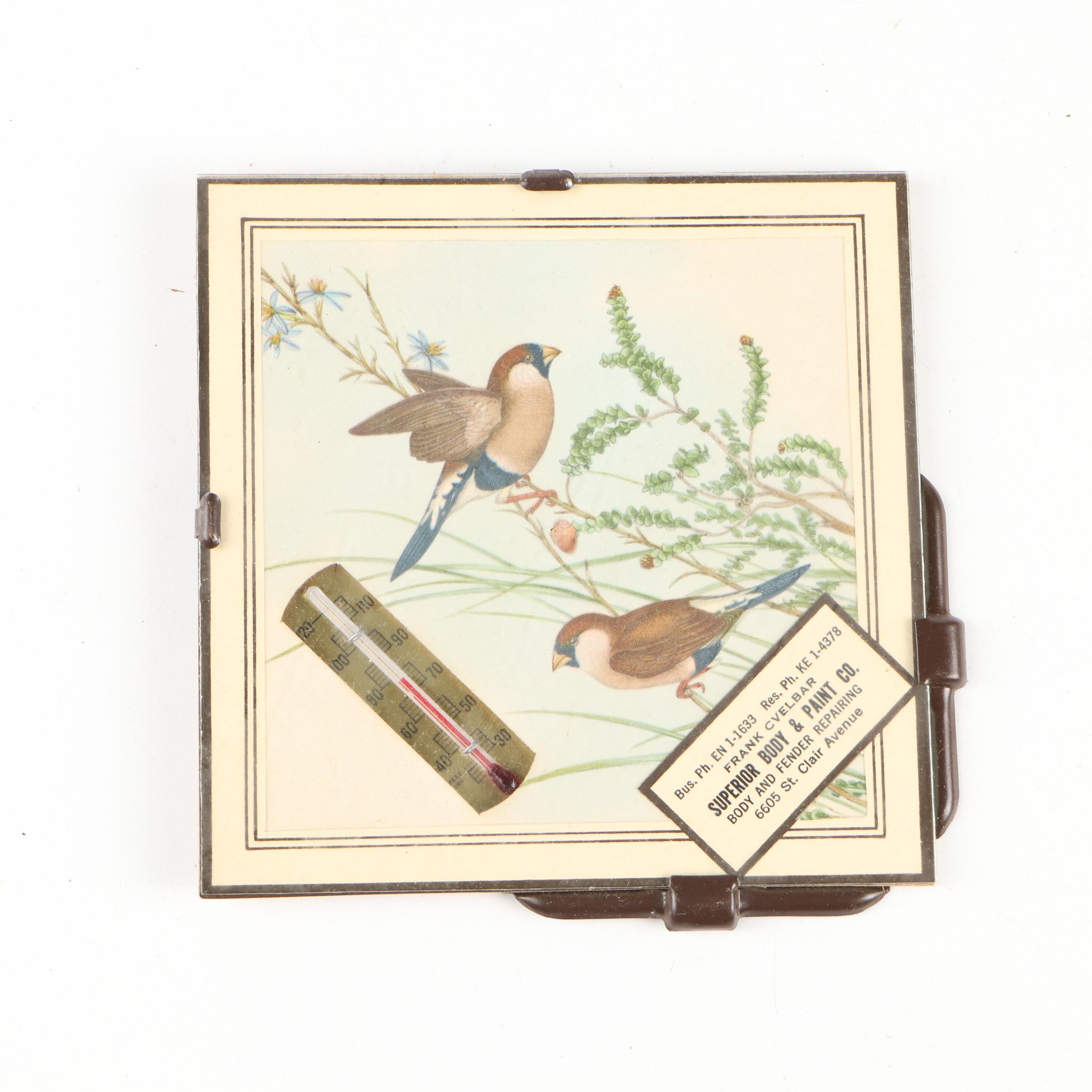 Framed Advertising and Other Paper Backed Thermometers and Calendars, Mid-20th C