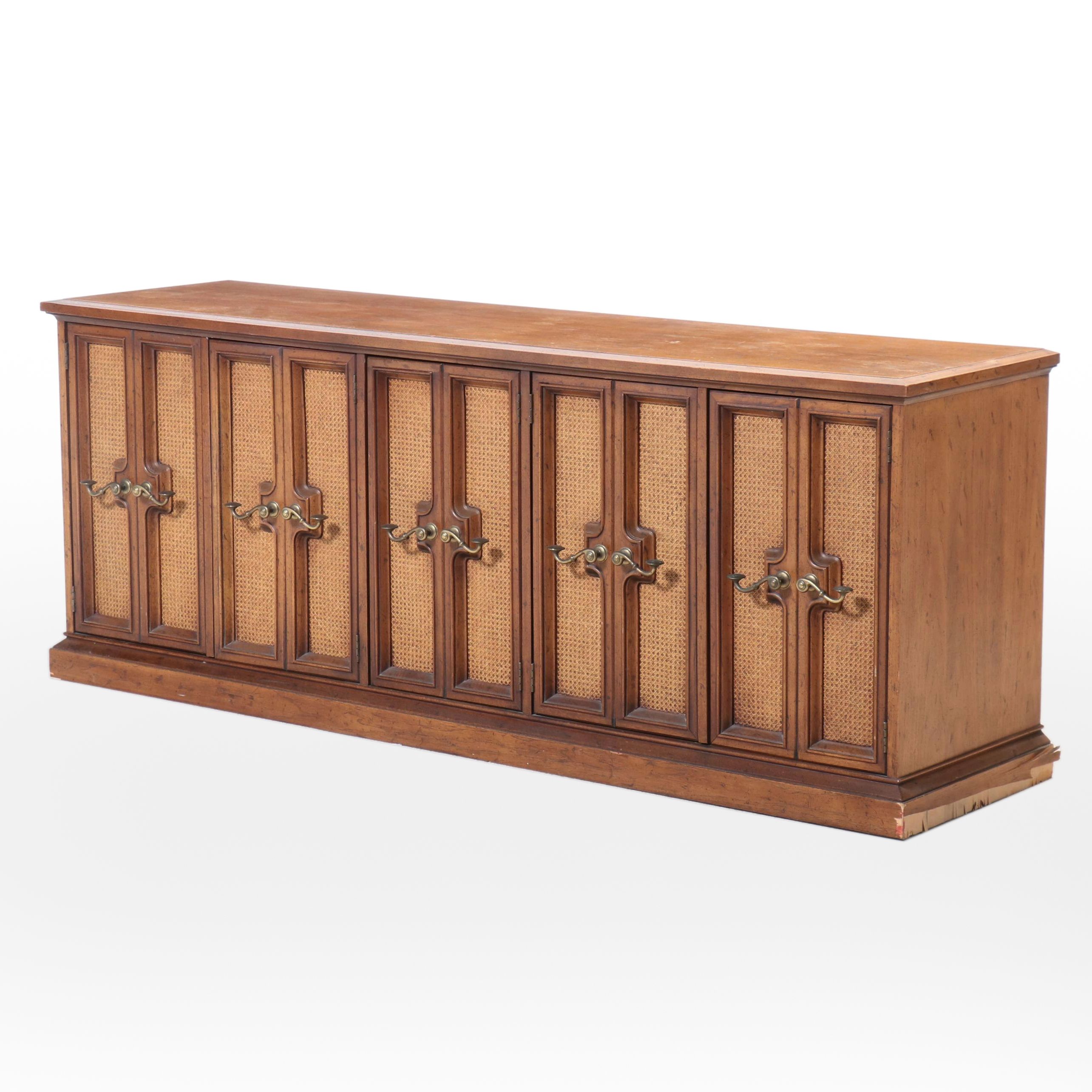 Drexel "Wellington Park" Oak, Walnut, and Caned Credenza, Circa 1970
