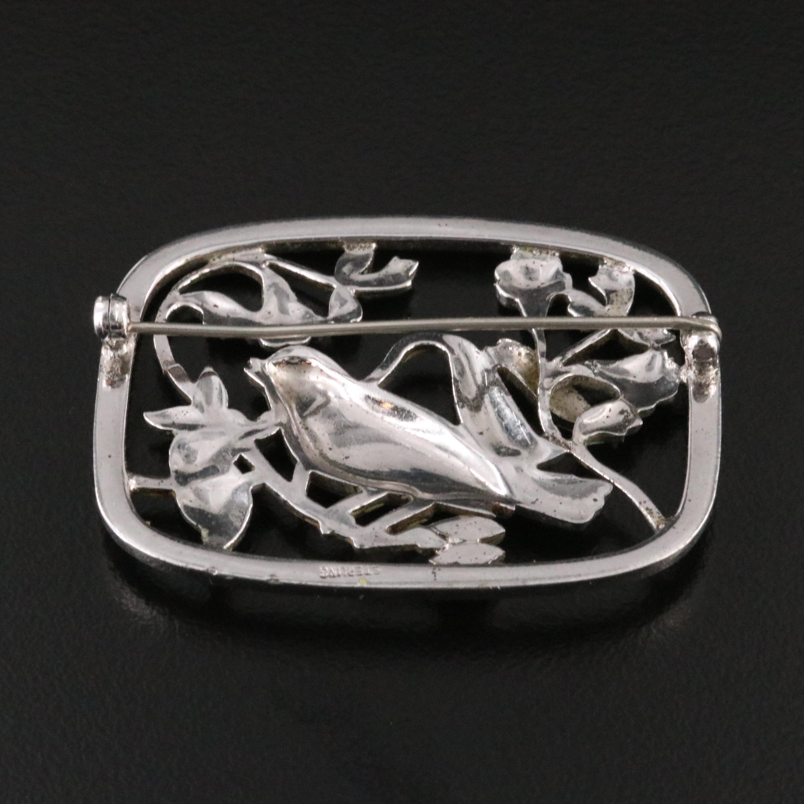 Sterling Enamel and Marcasite Bird Brooch