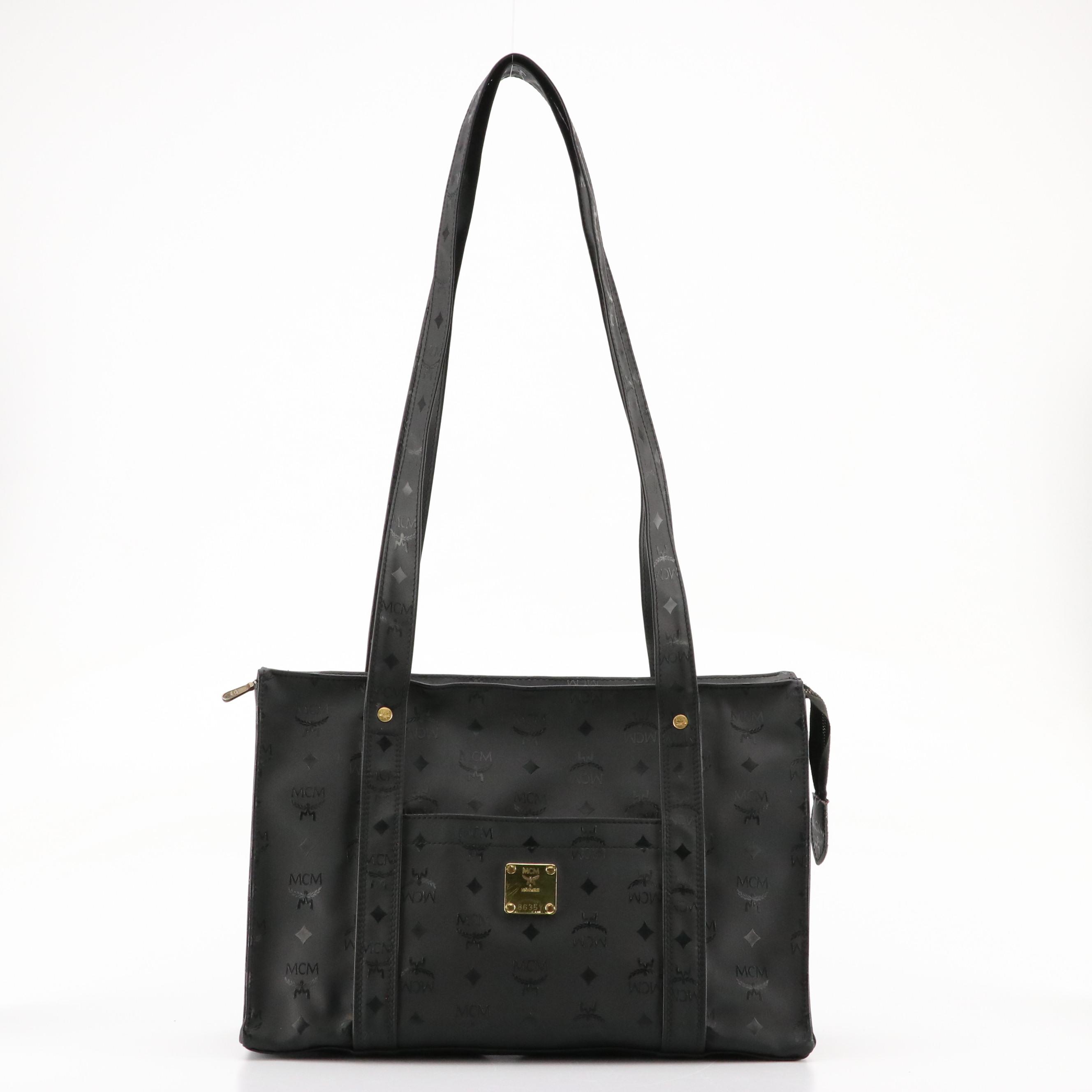 MCM Black Visetos Nylon Canvas Shoulder Tote