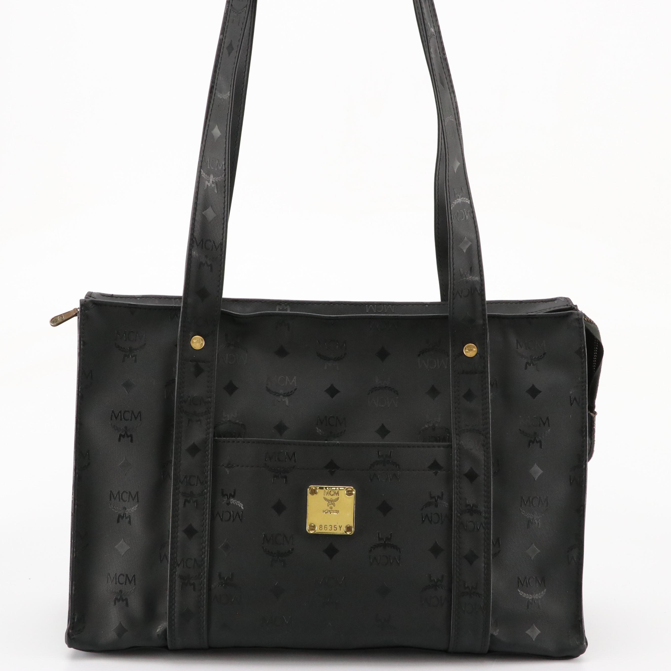 MCM Black Visetos Nylon Canvas Shoulder Tote