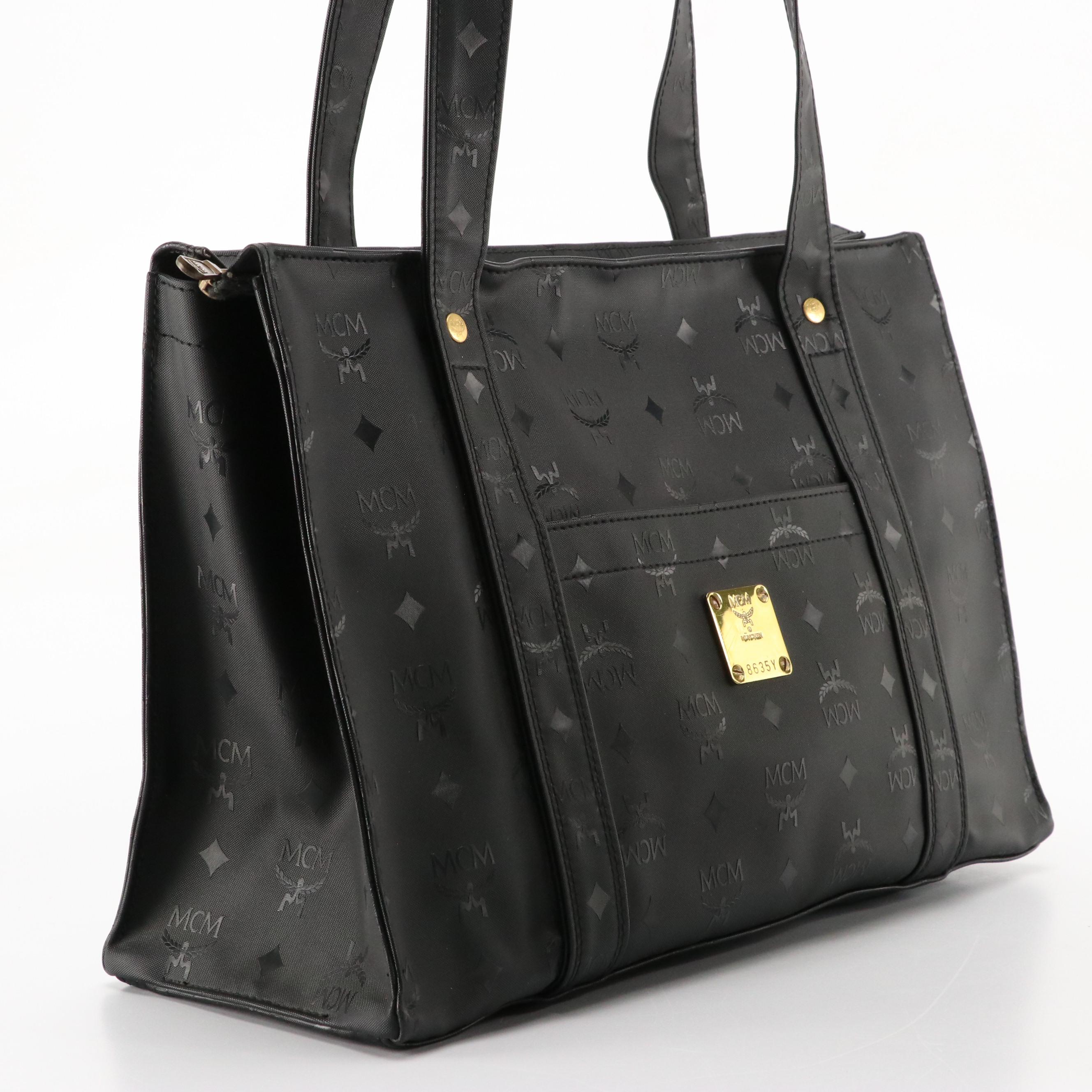 MCM Black Visetos Nylon Canvas Shoulder Tote