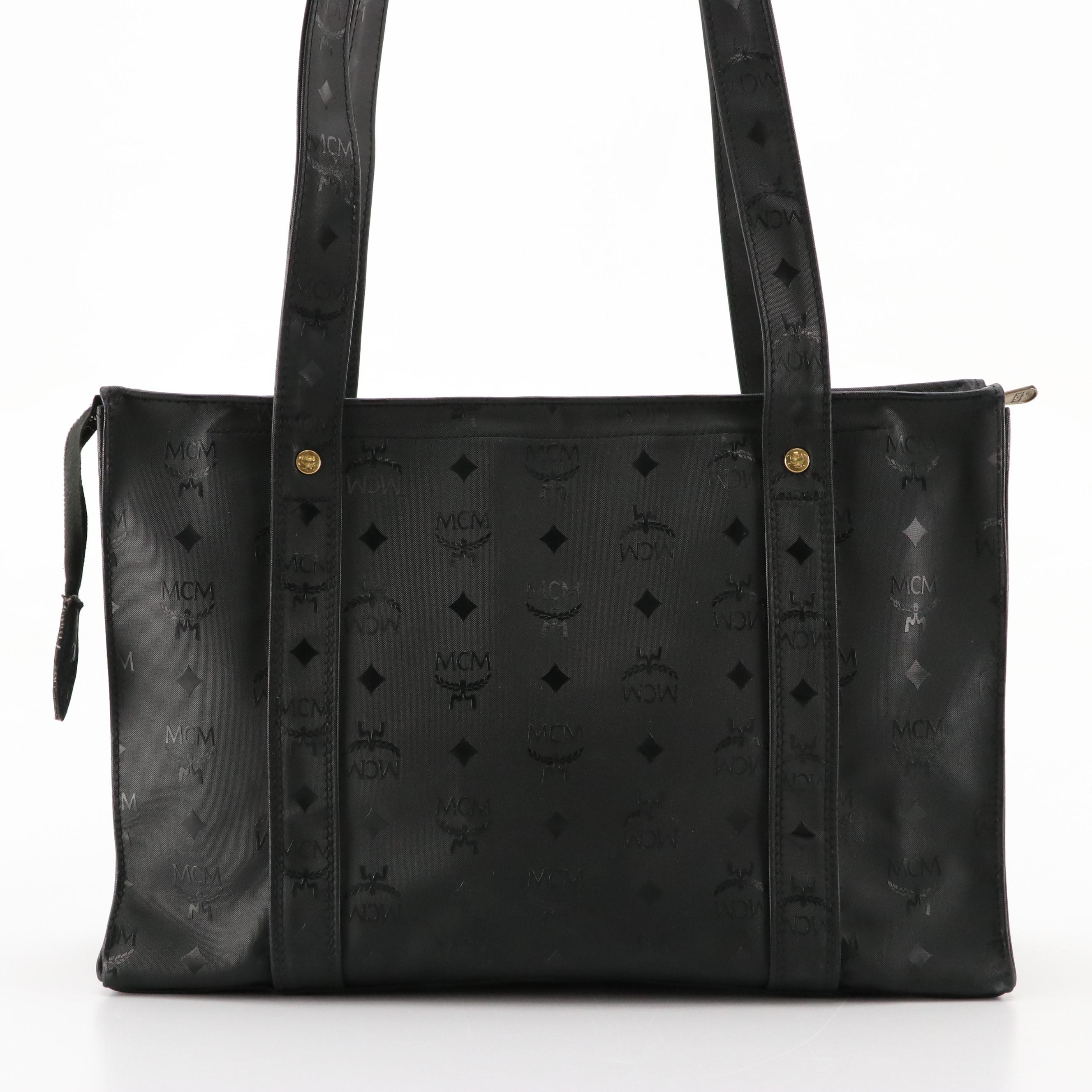 MCM Black Visetos Nylon Canvas Shoulder Tote