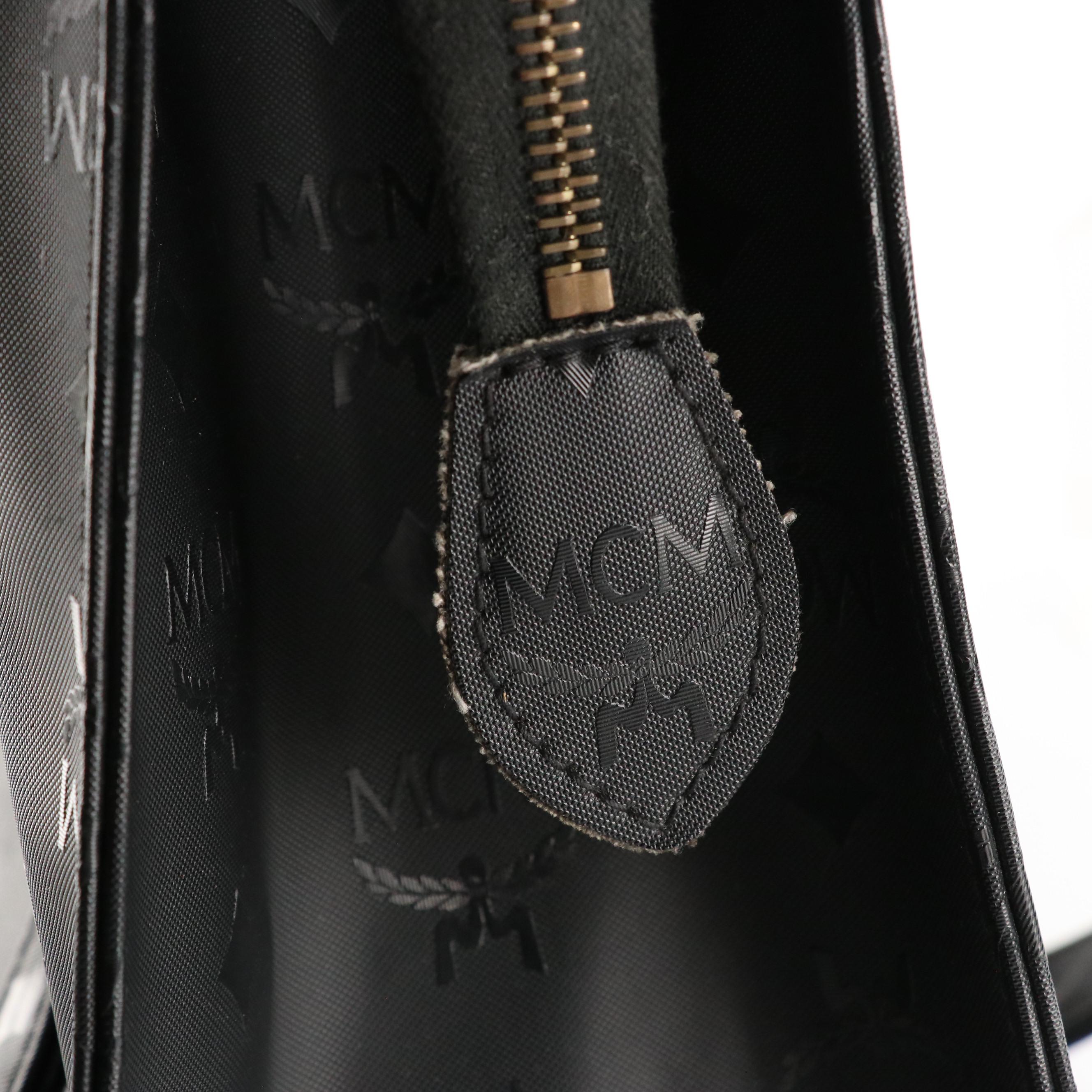 MCM Black Visetos Nylon Canvas Shoulder Tote