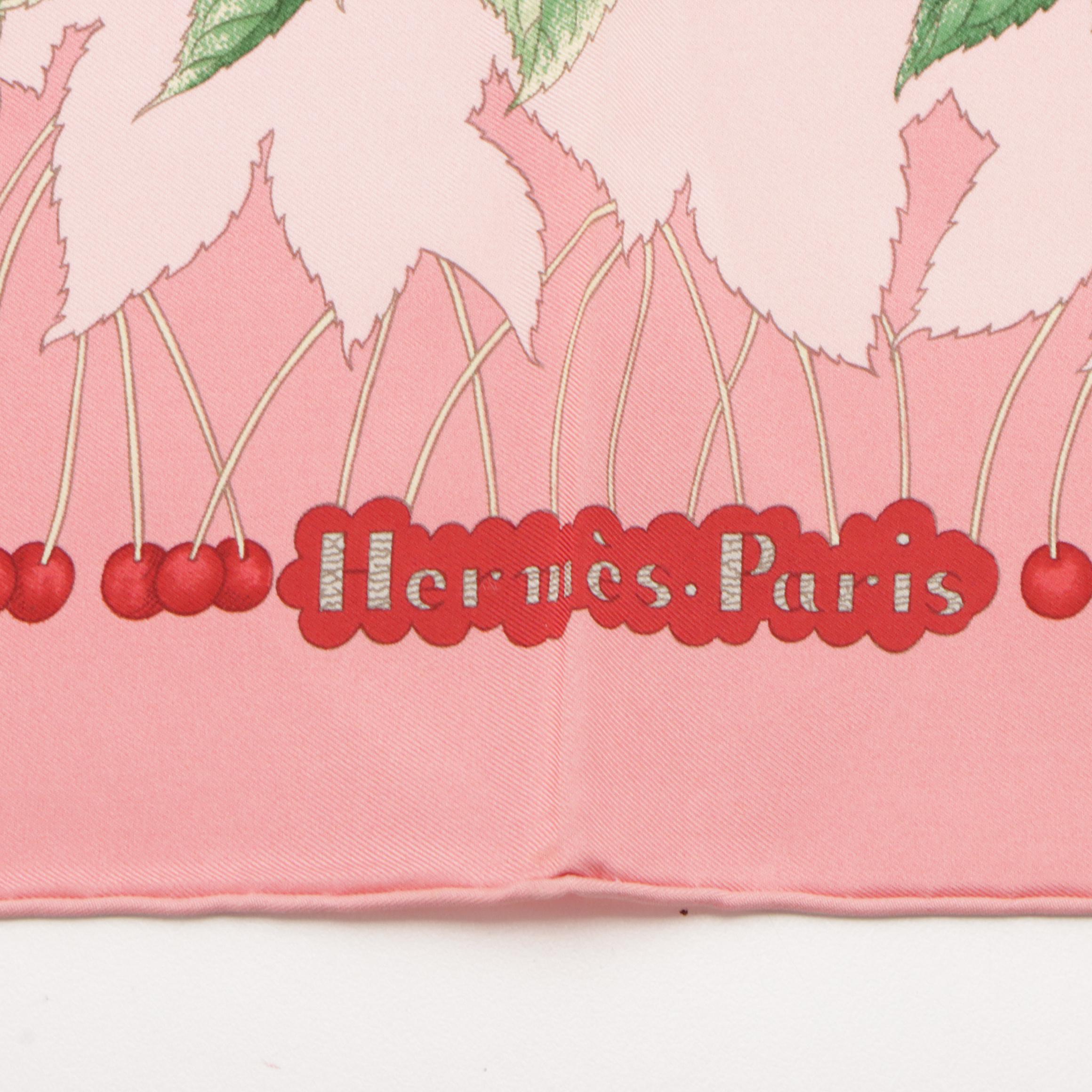 Hermès "Les Merises" Scarf 90 in Pink Silk Twill