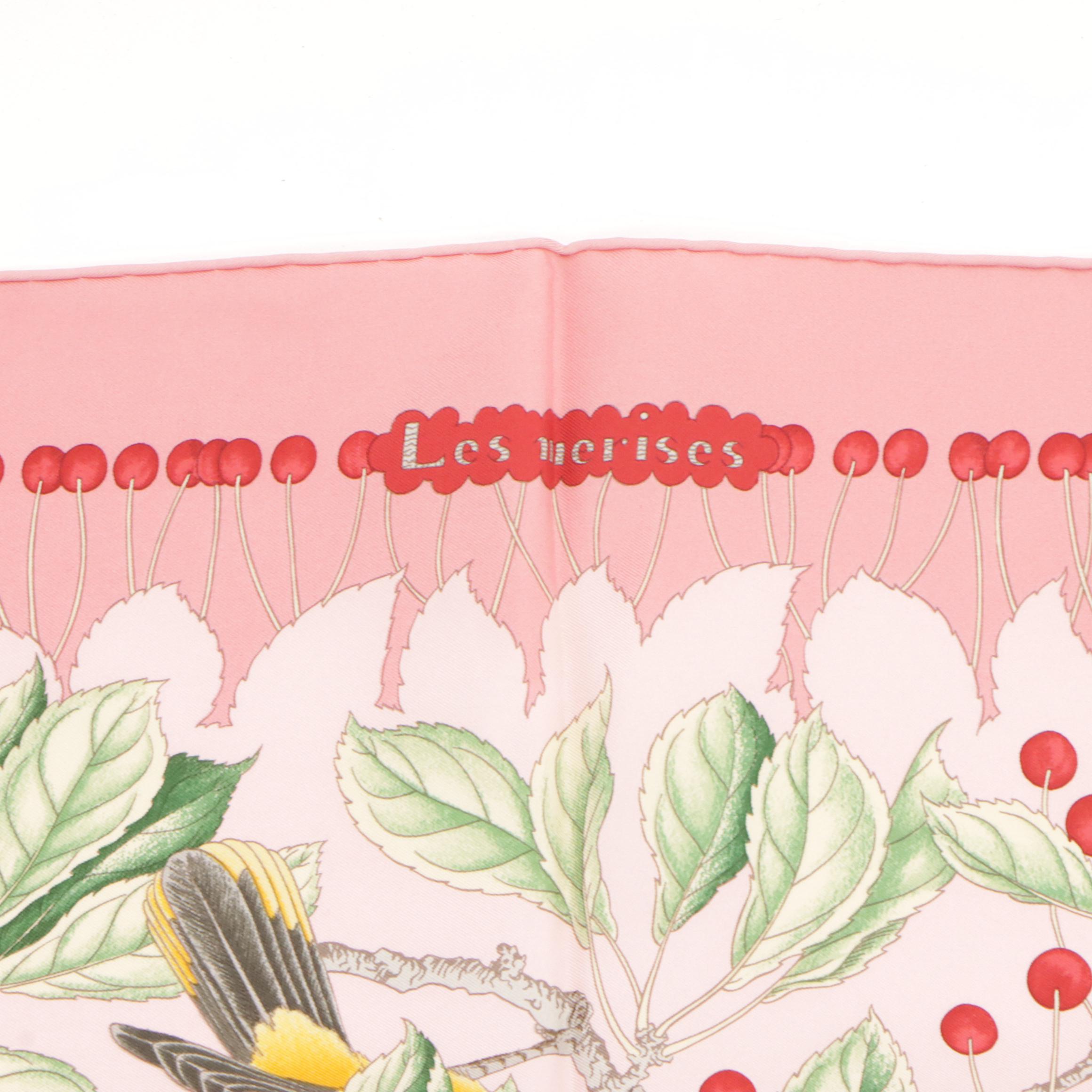 Hermès "Les Merises" Scarf 90 in Pink Silk Twill