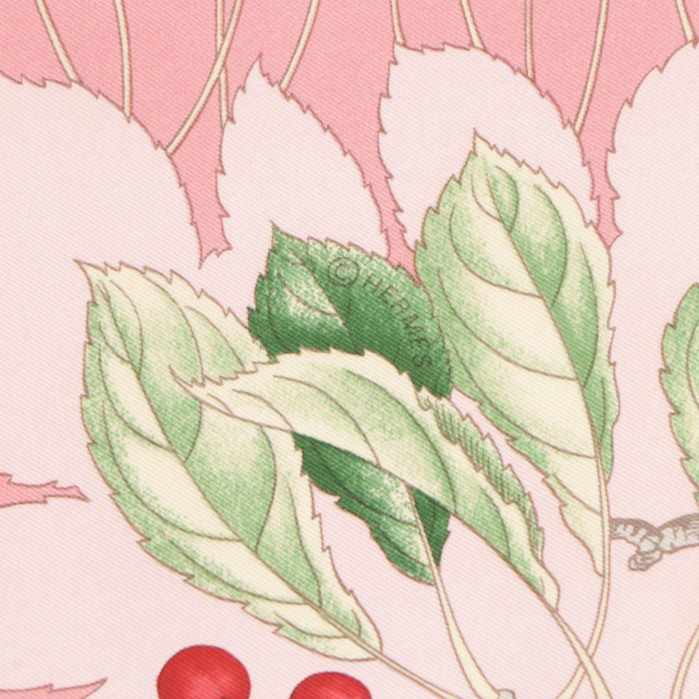 Hermès "Les Merises" Scarf 90 in Pink Silk Twill